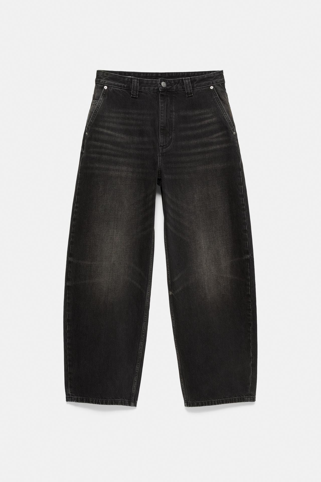 100% cotton barrel jeans — Faded black