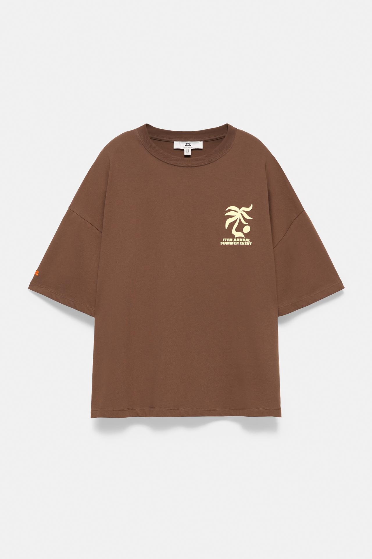 Brown palm tree graphic T-shirt — Brown