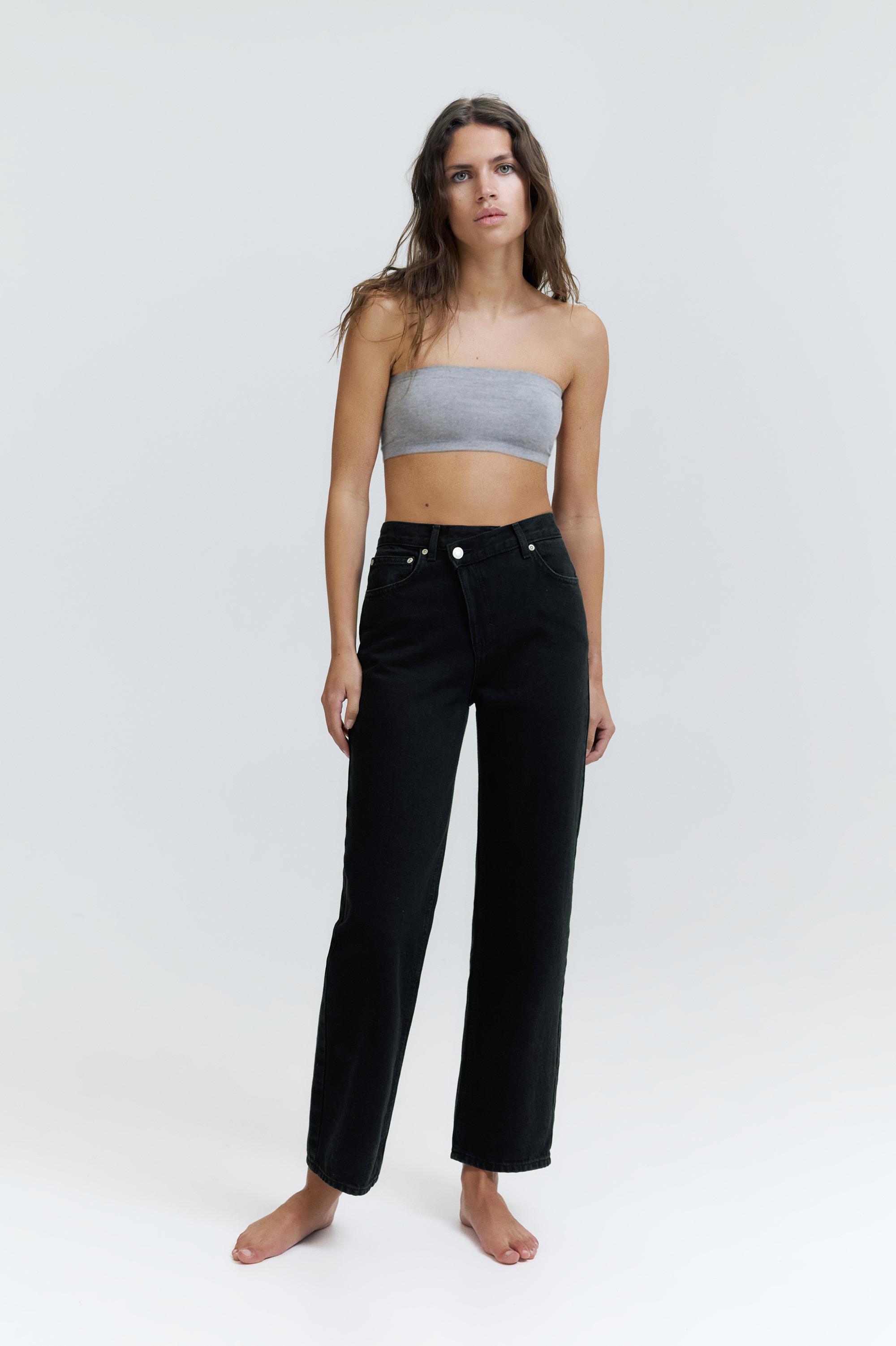 Straight-leg jeans with crossover waistband — Black