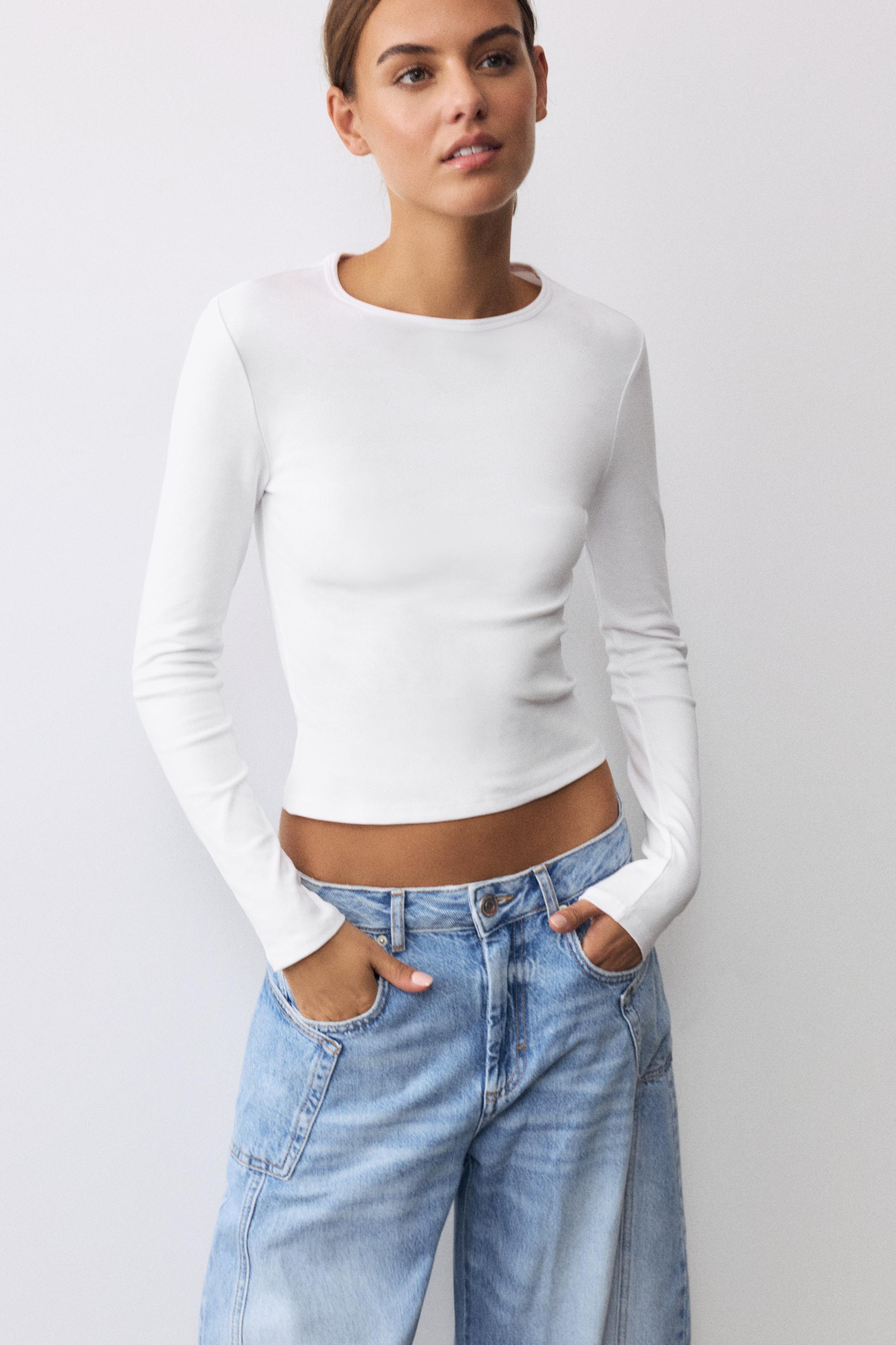 Fitted long sleeve T-shirt — White
