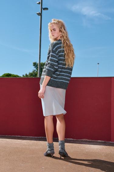 Semi-sheer straight skirt — Bluish grey 4