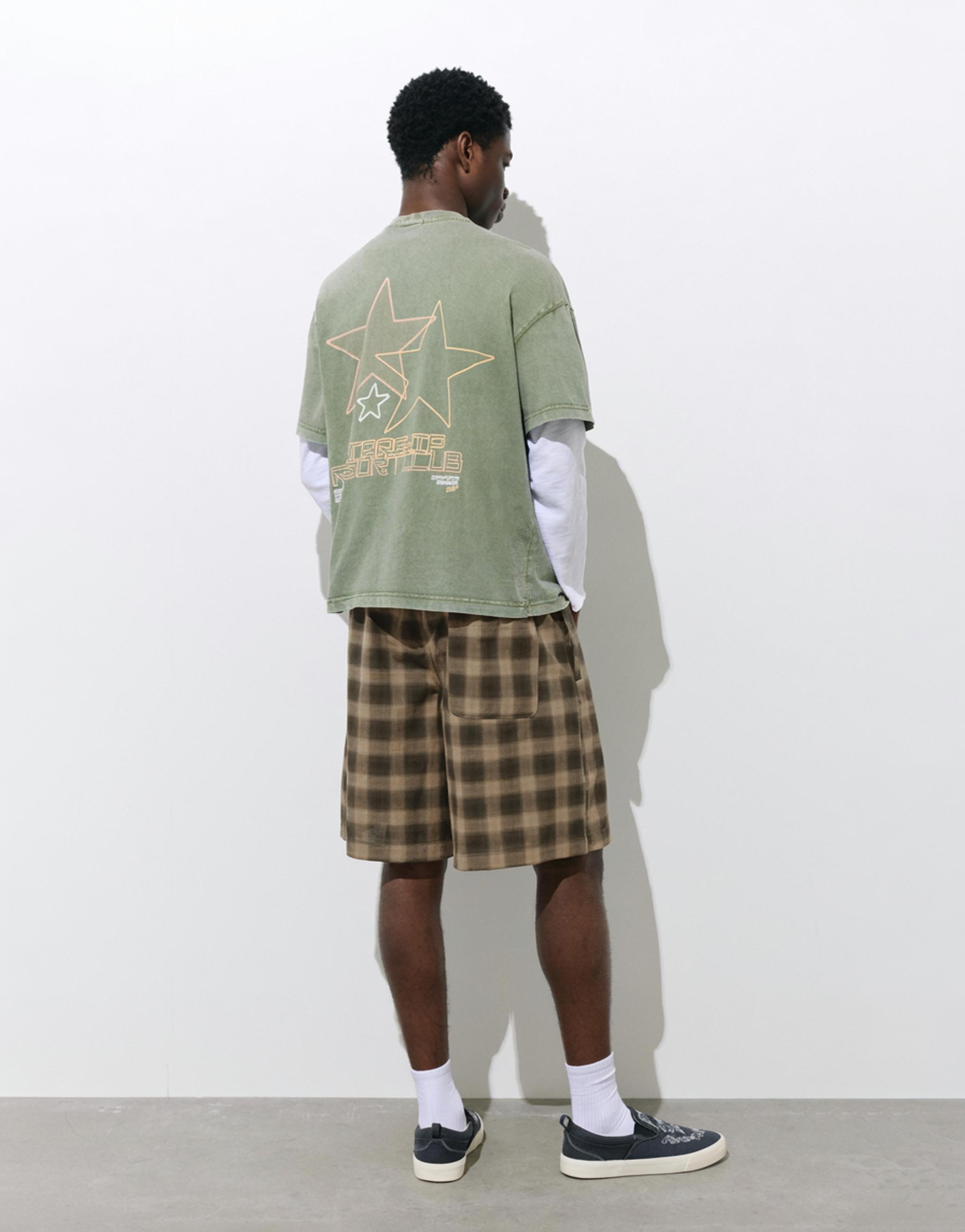 Kareli jogger bermuda şort - Görsel 6