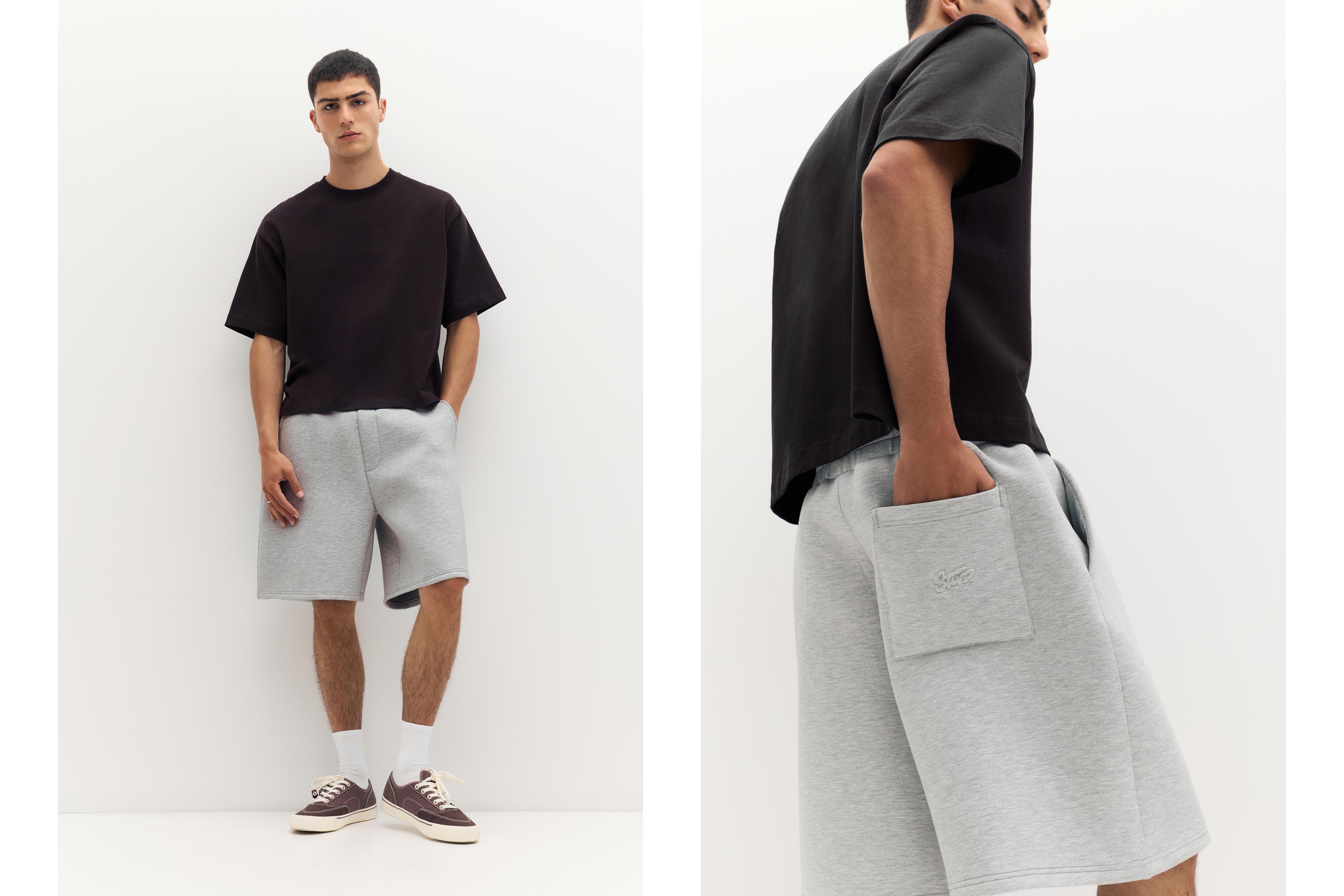 Neoprene-effect jogger Bermuda shorts — Grey marl