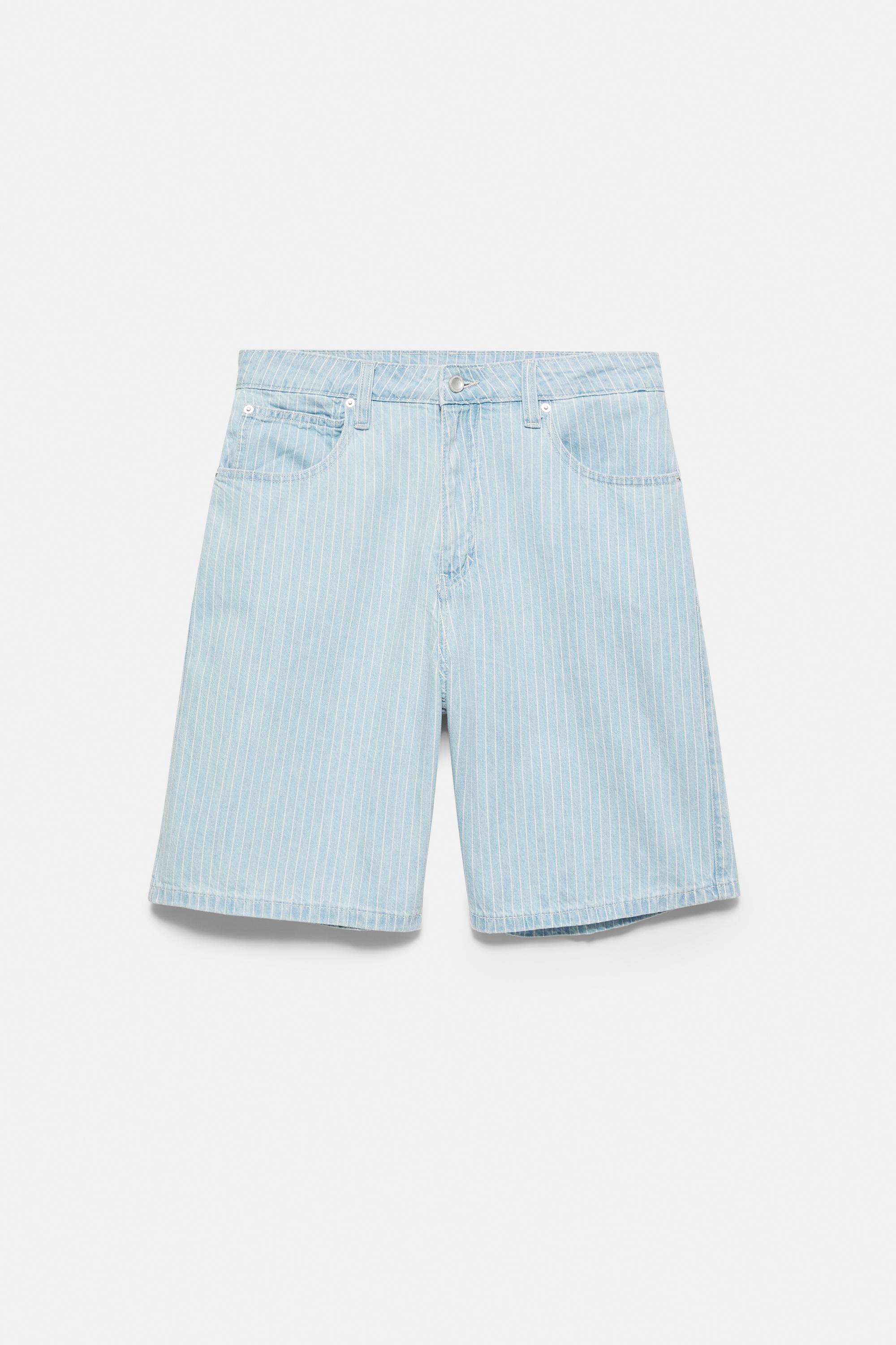 Relaxed fit striped denim Bermuda shorts — Pale indigo