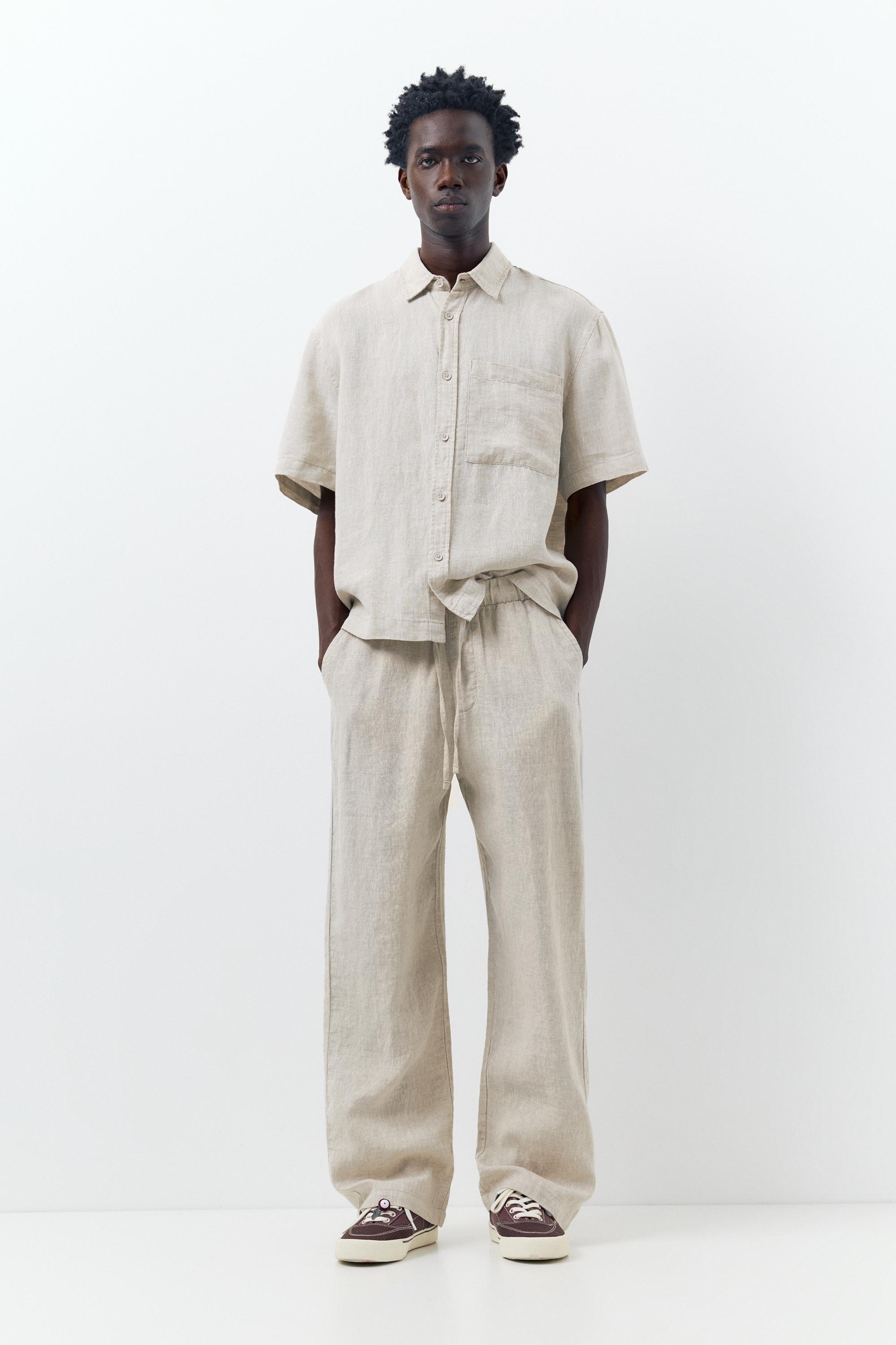 100% linen jogger trousers — Beige