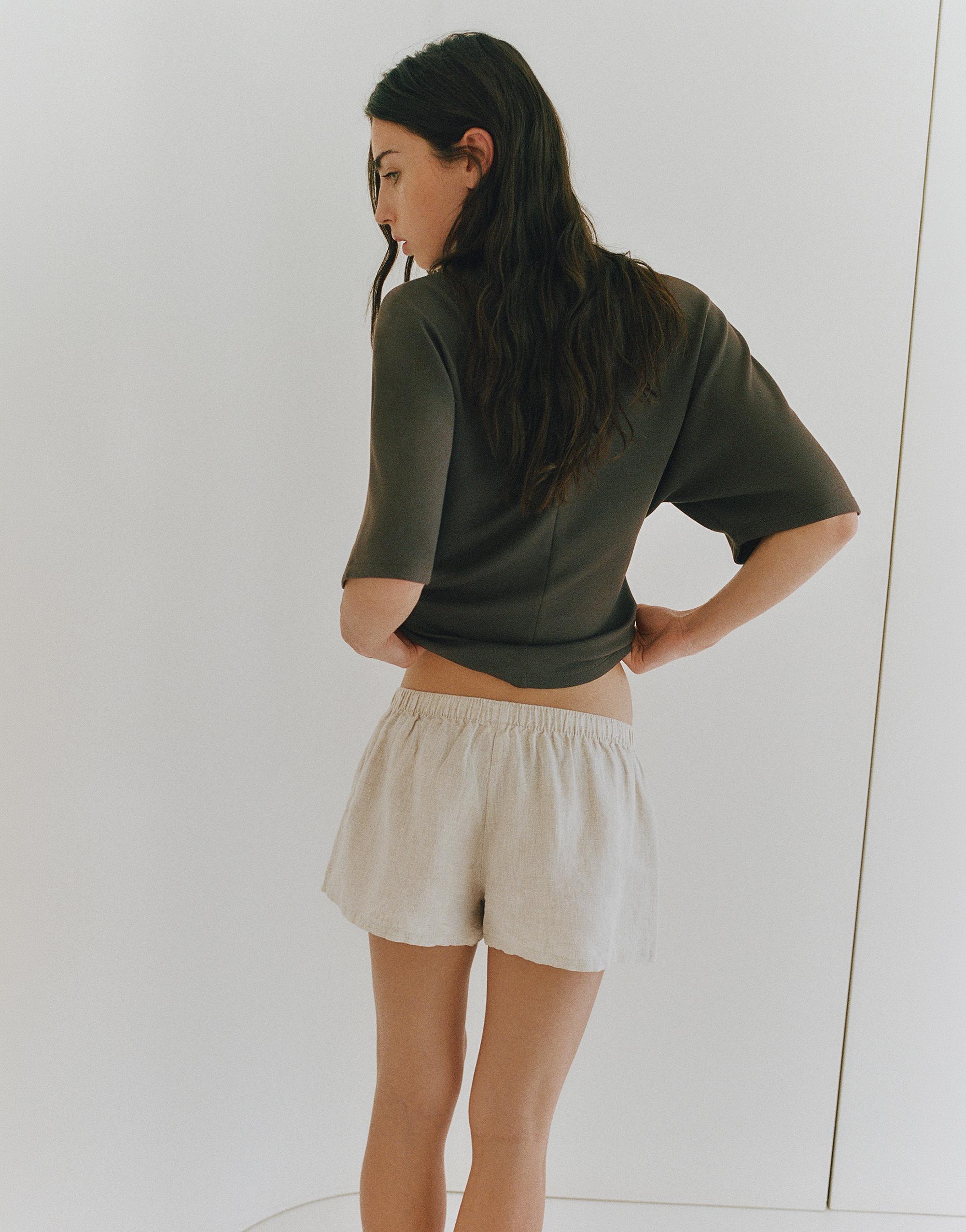 100% Linen Shorts — Beige