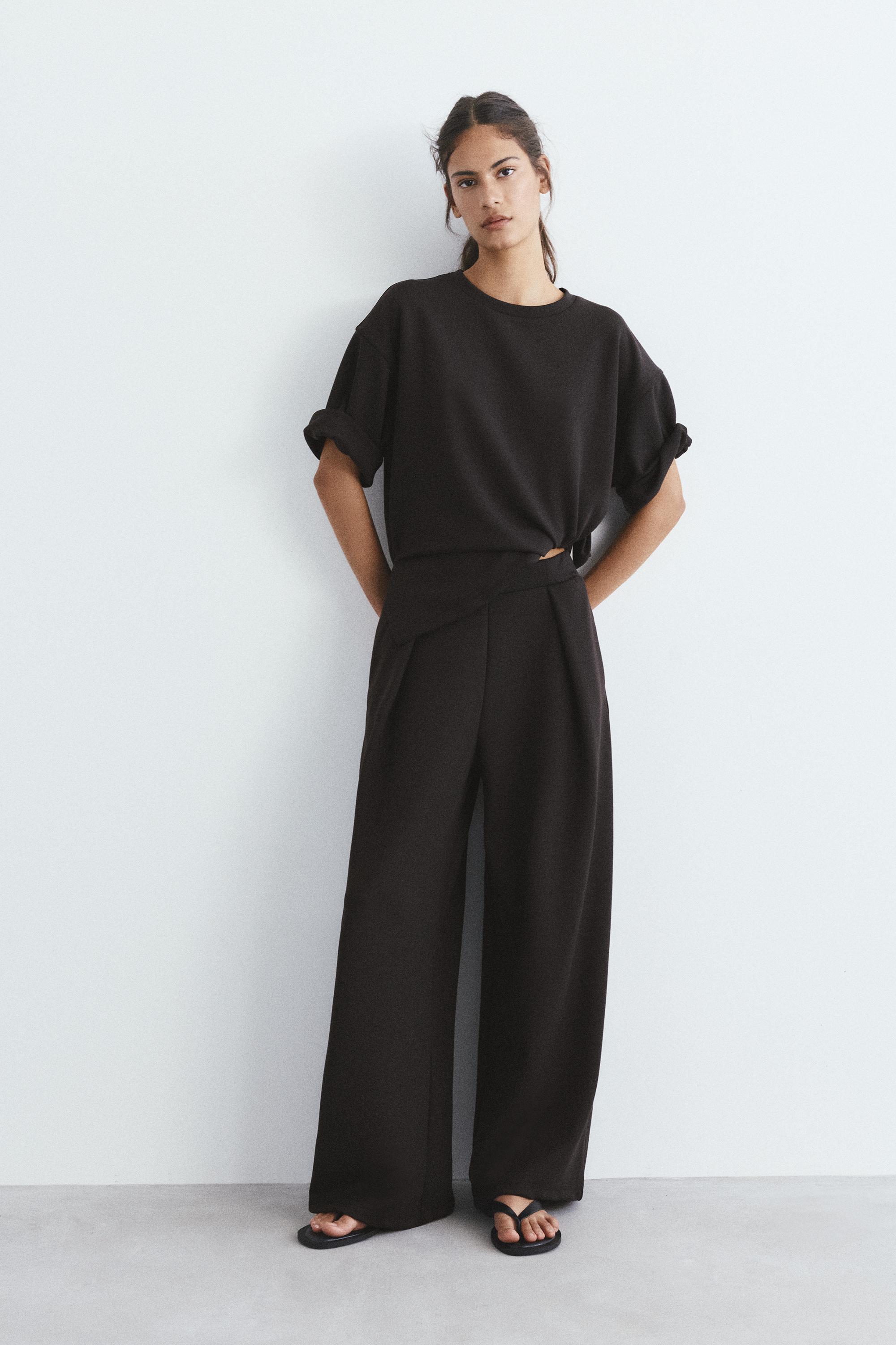 Soft-touch wide-leg darted trousers — Anthracite grey