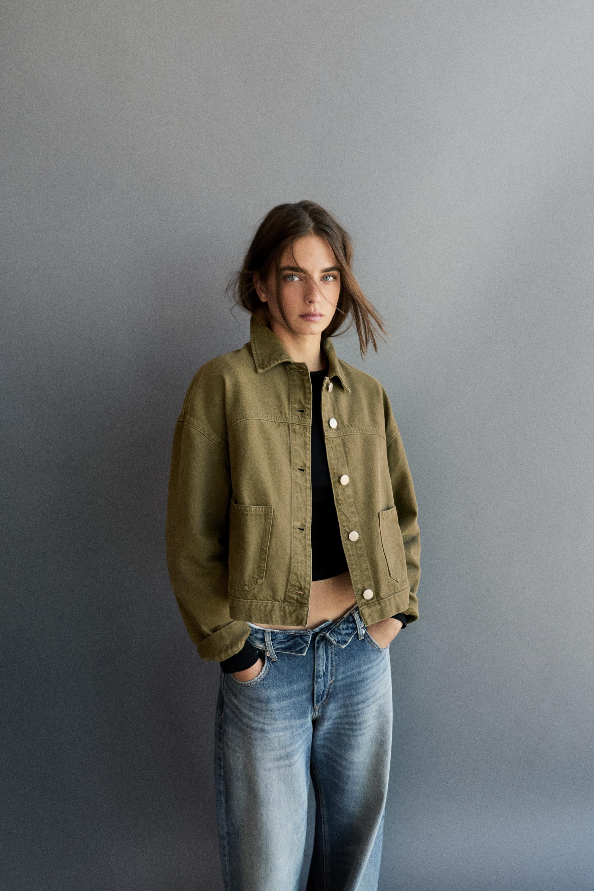Boxy denim overshirt — Khaki