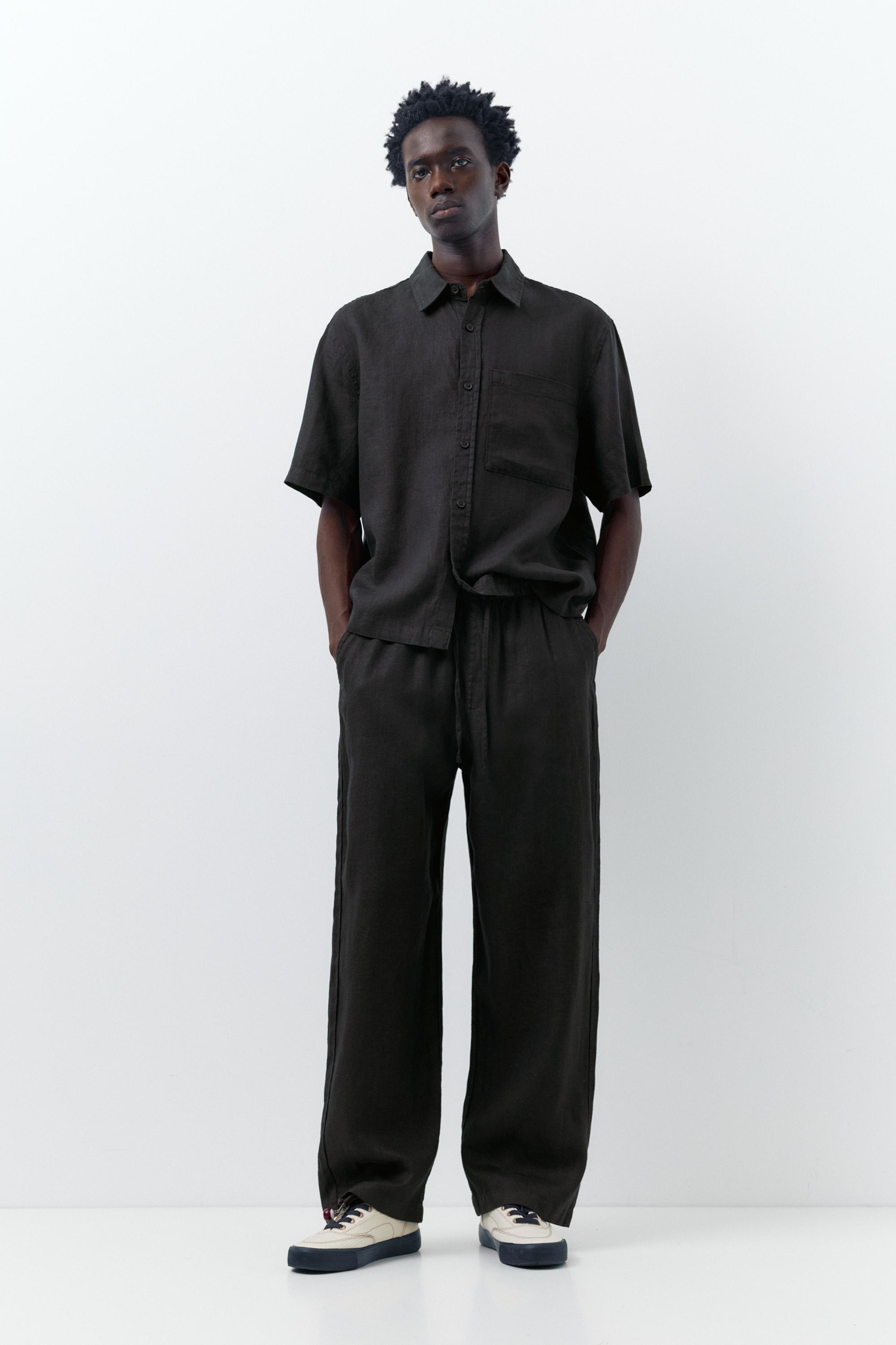100% linen jogger trousers — Black