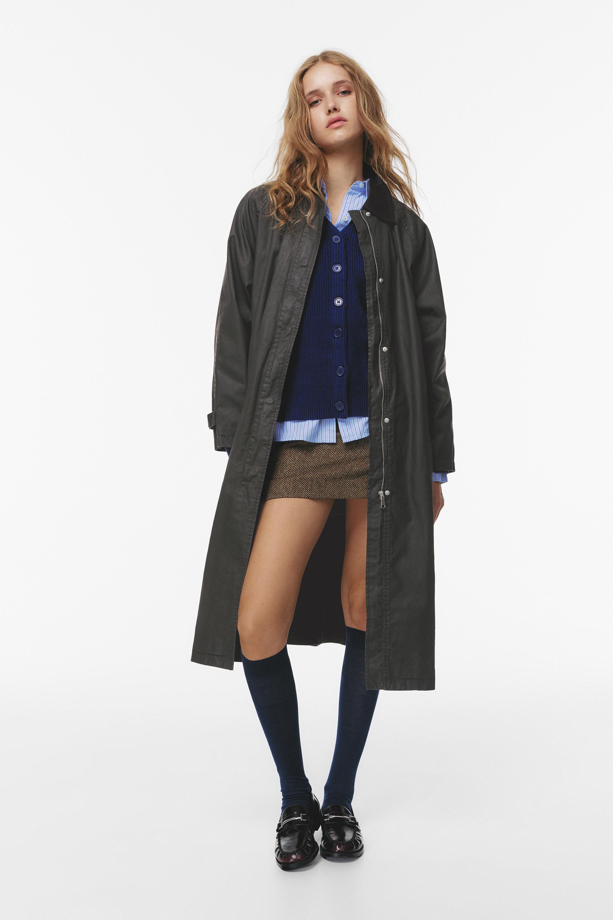 Gewachster Trenchcoat Mit Cordkragen