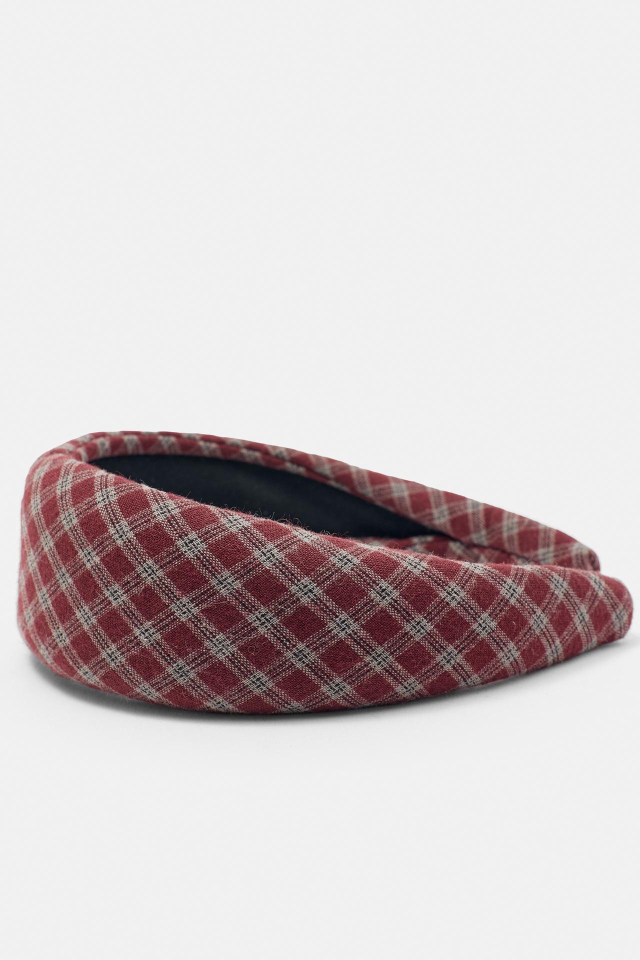 Wide check headband — Maroon