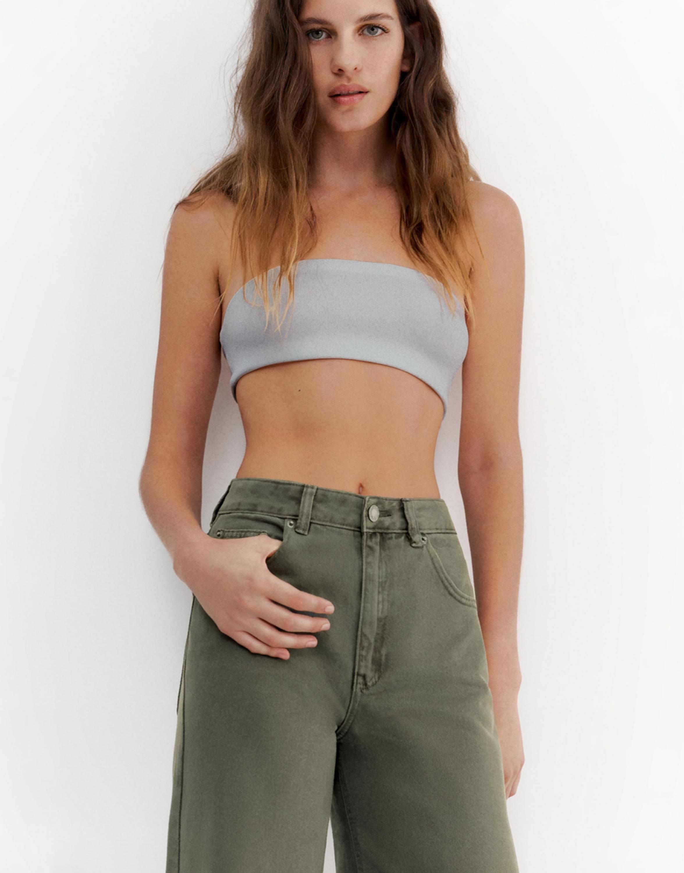 High-waist wide-leg jeans — Khaki