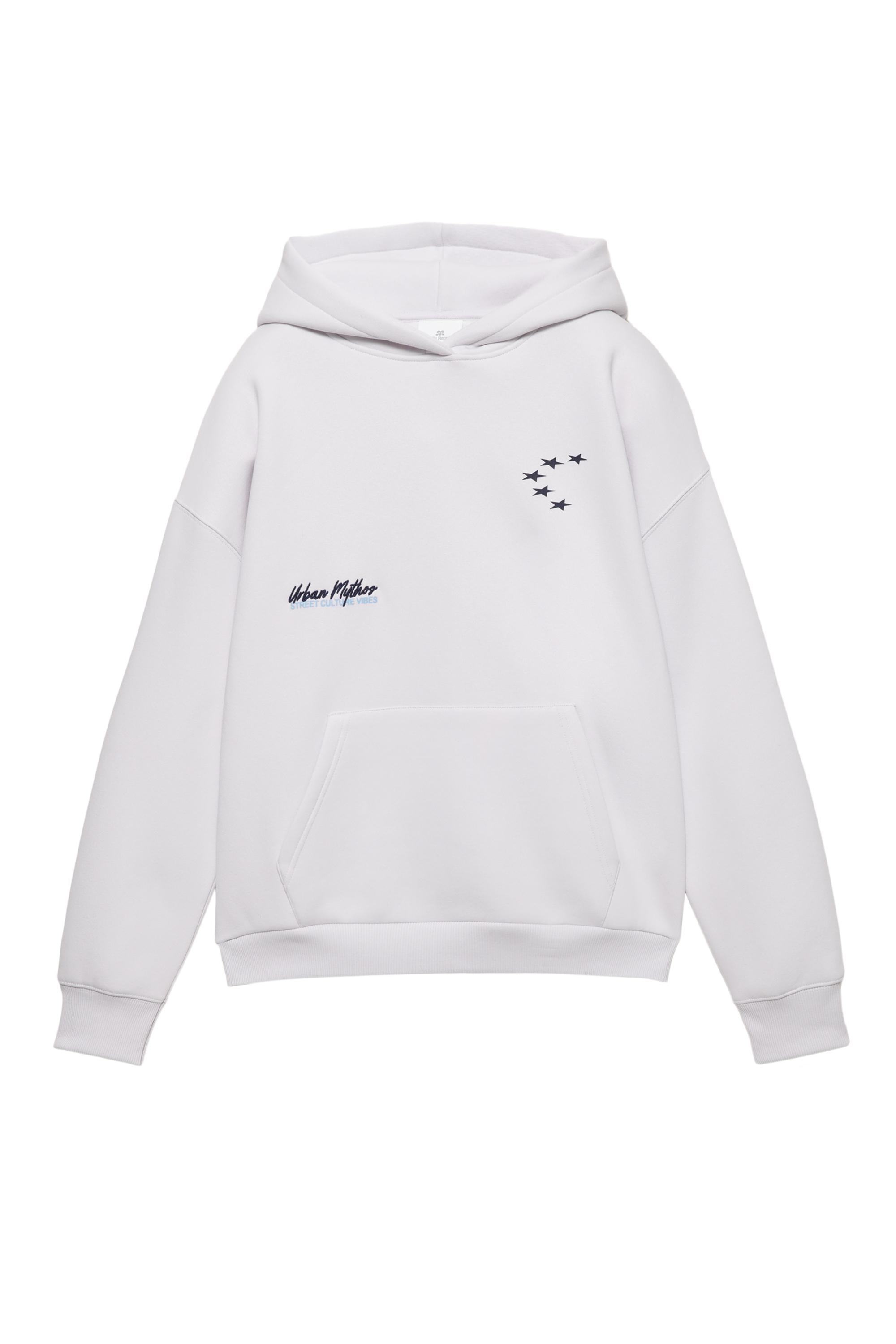Yazılı yıldız desenli kapüşonlu sweatshirt