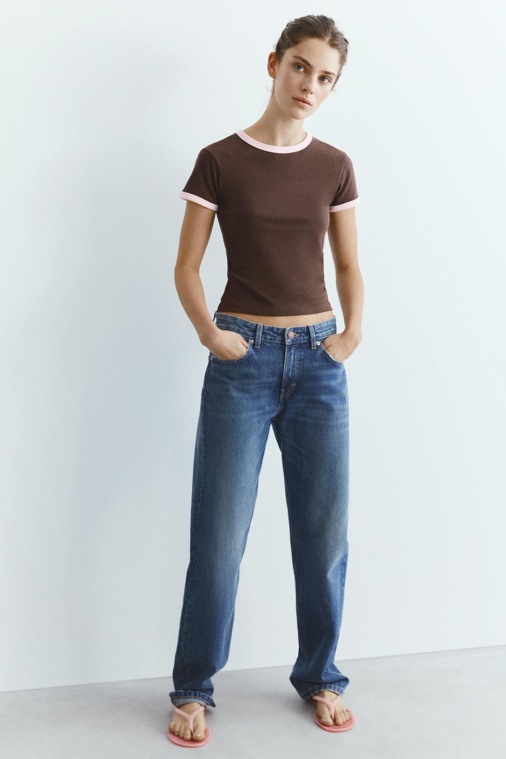 Short sleeve ribbed T-shirt — Brown