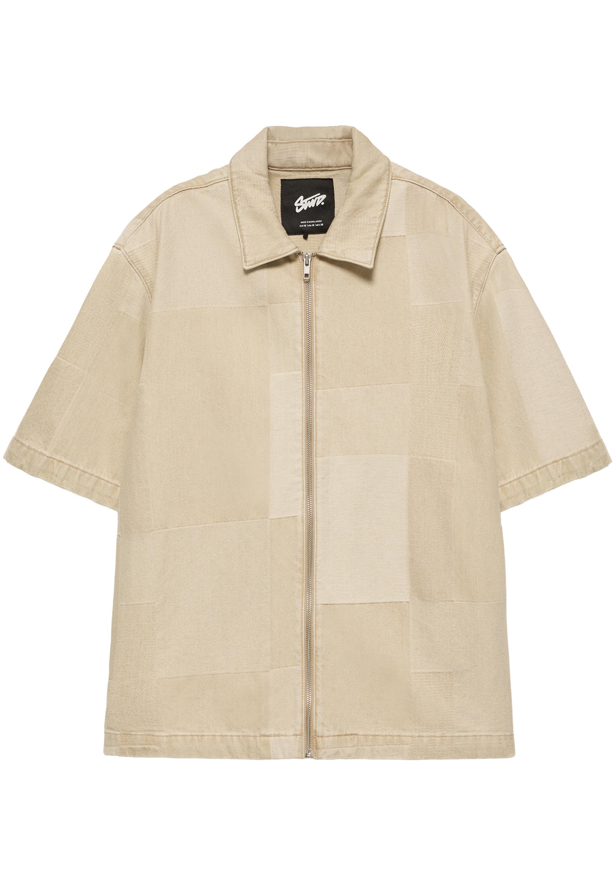 Jacquard denim shirt with zip — Medium ecru (alternate view)