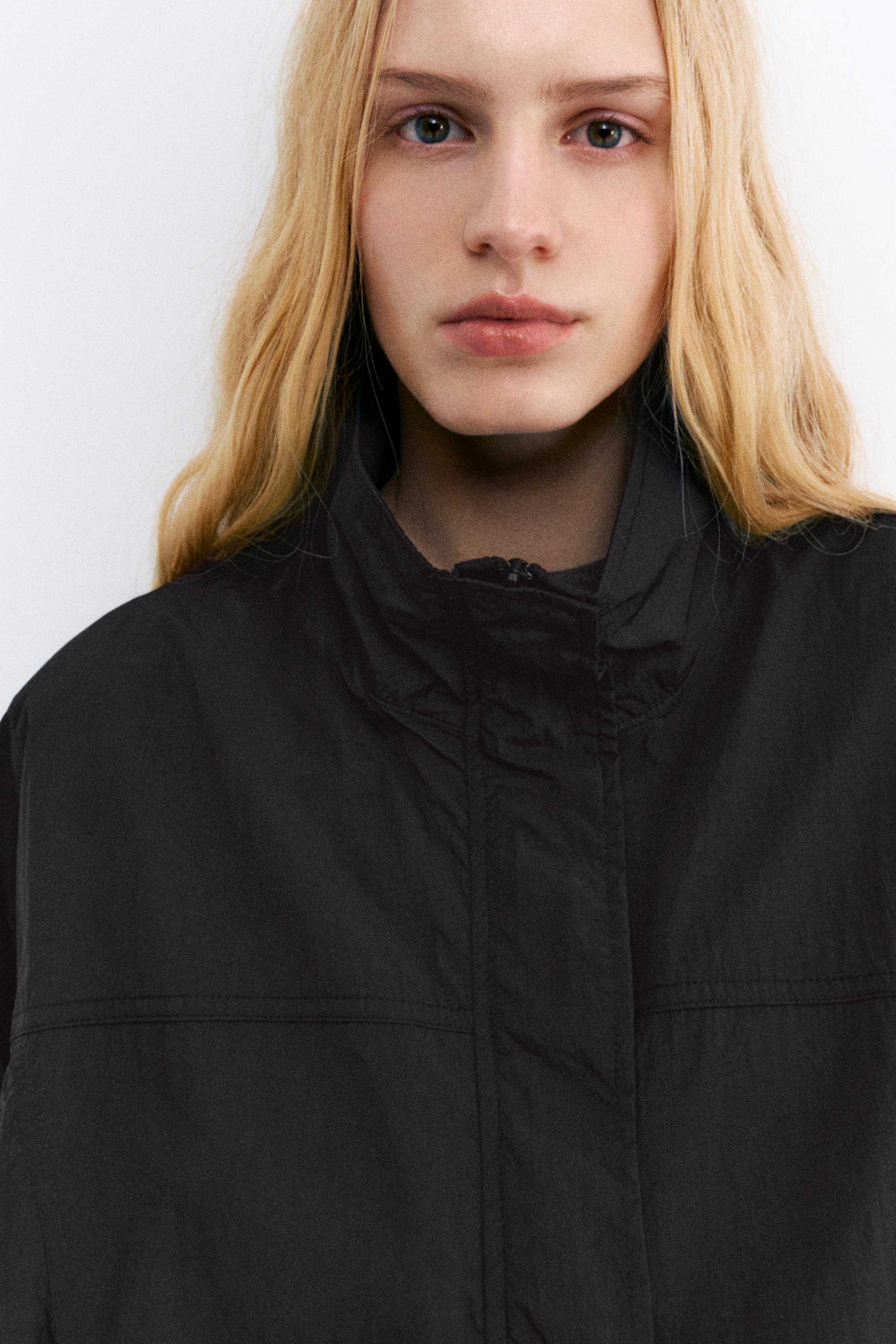 Short nylon-effect jacket — Black