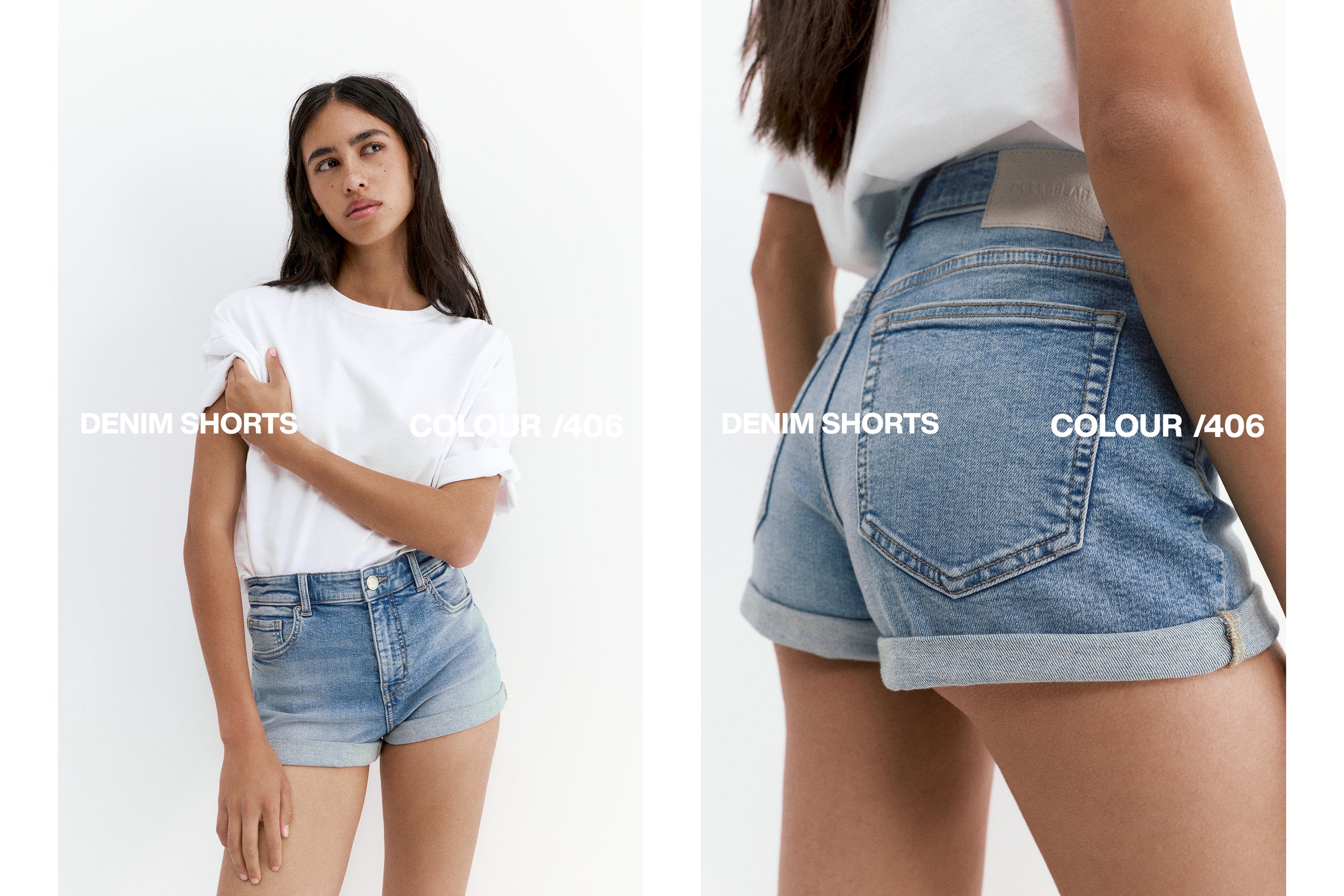 Mid-waist denim shorts — Pale blue