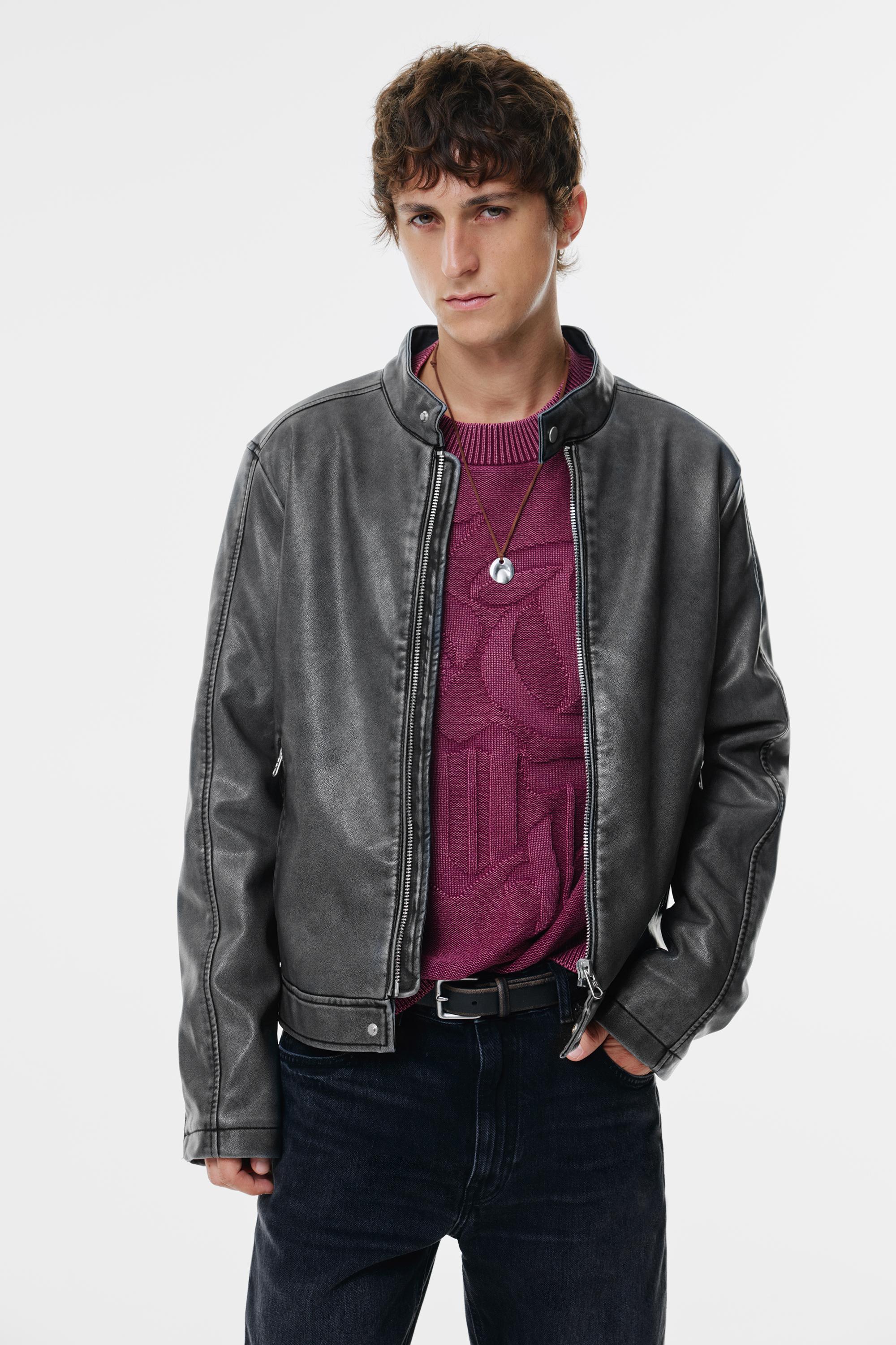 Graue Kunstlederjacke