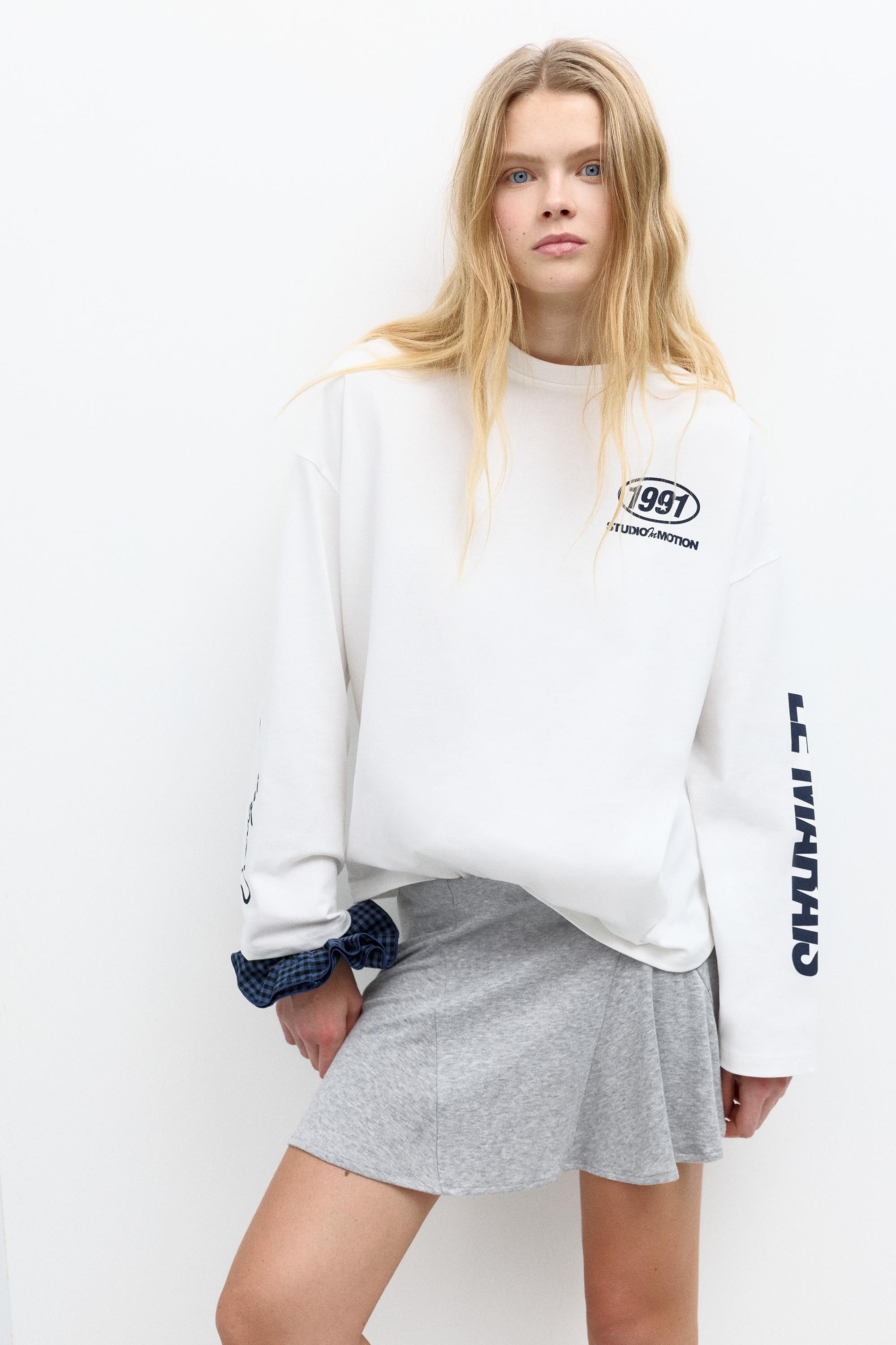 Uzun kollu grafik baskılı tişört - Görsel 4