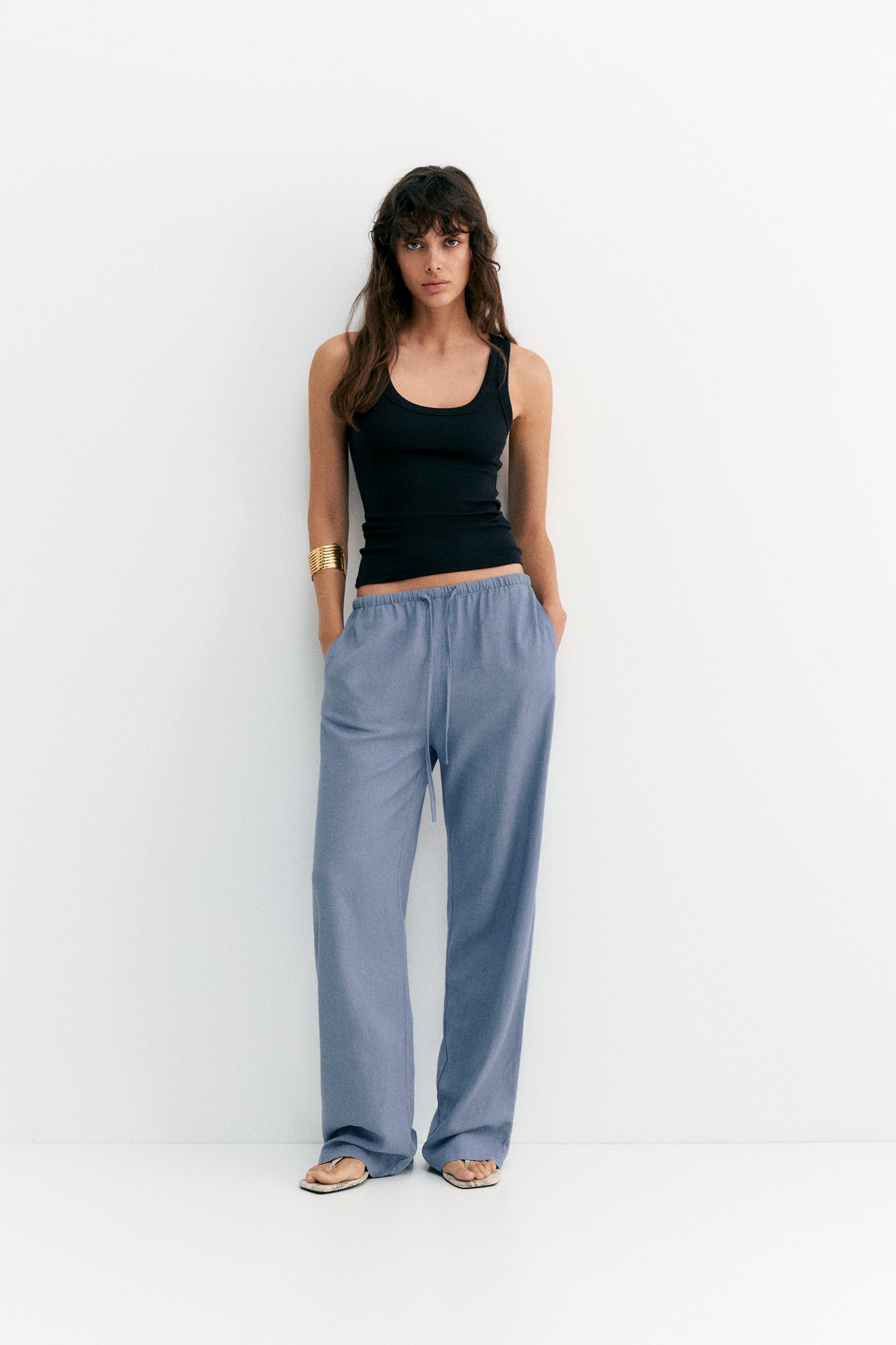 Linen blend joggers — Blue