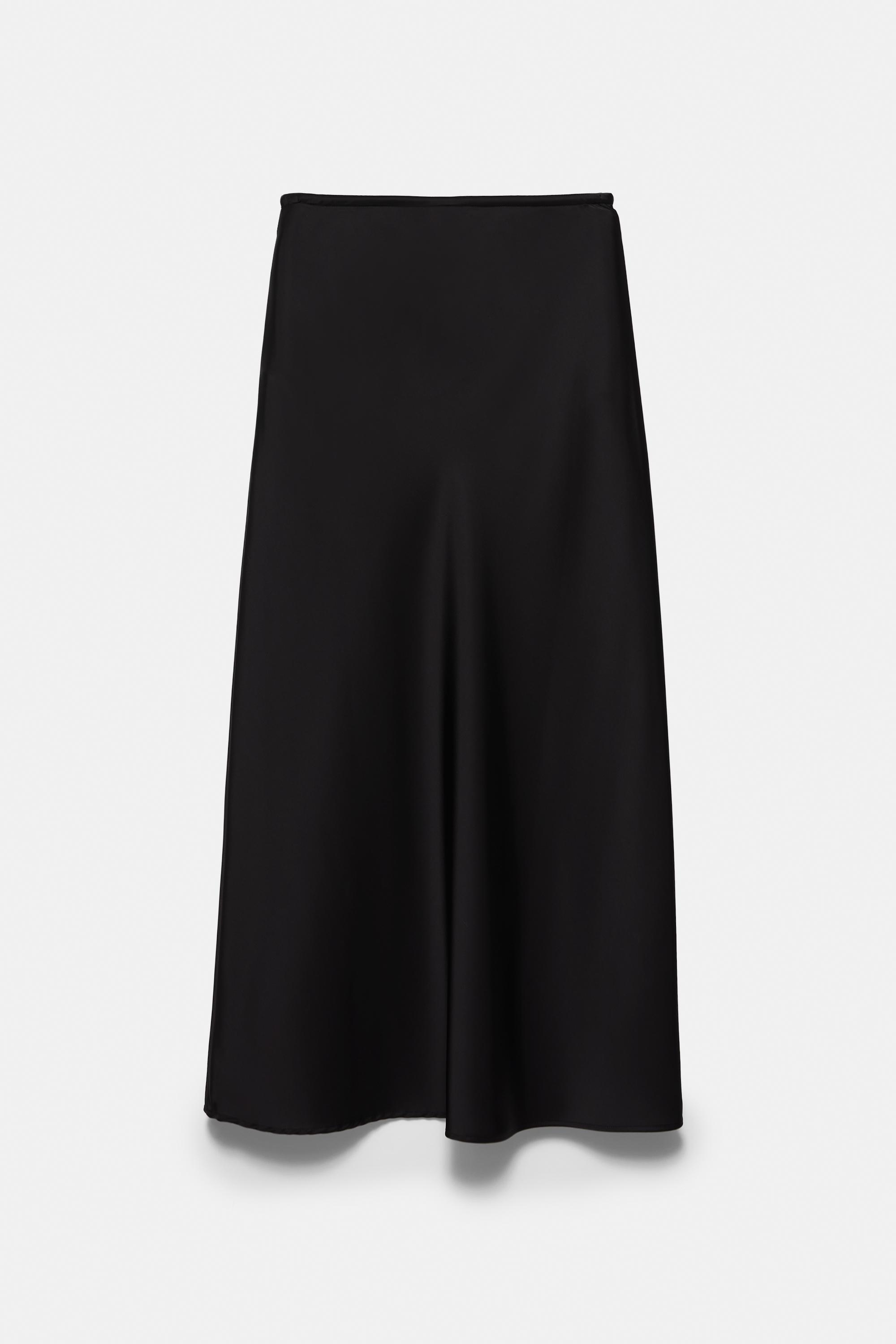 Satin drawstring midi skirt — Black