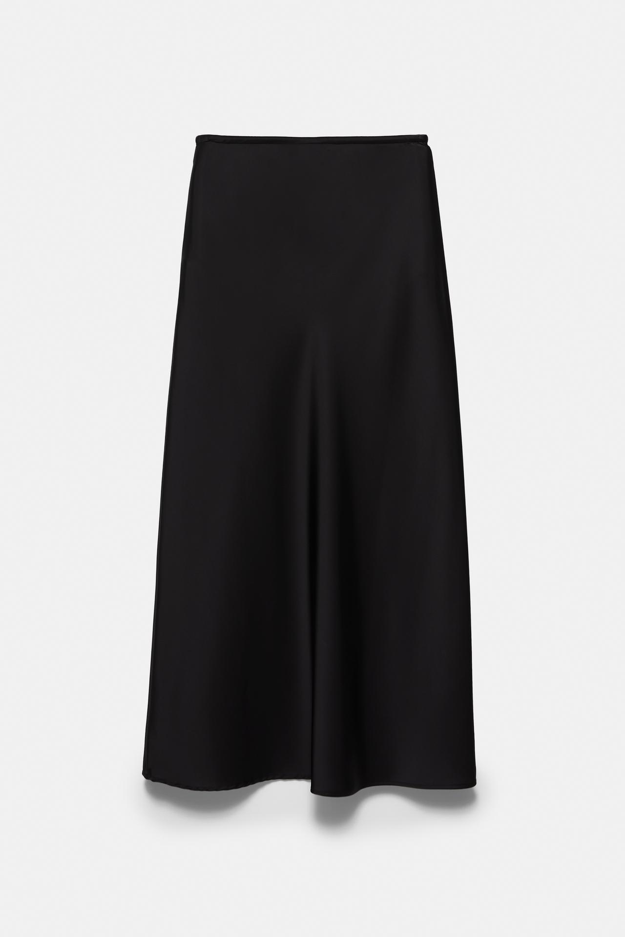 Satin drawstring midi skirt — Black