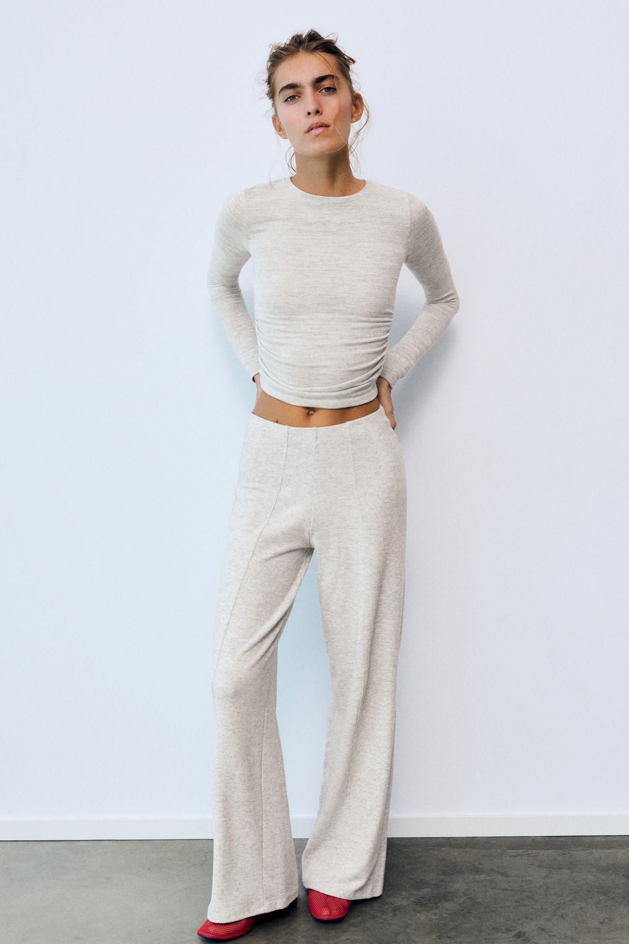 Soft touch gathered T-shirt — Pale marl