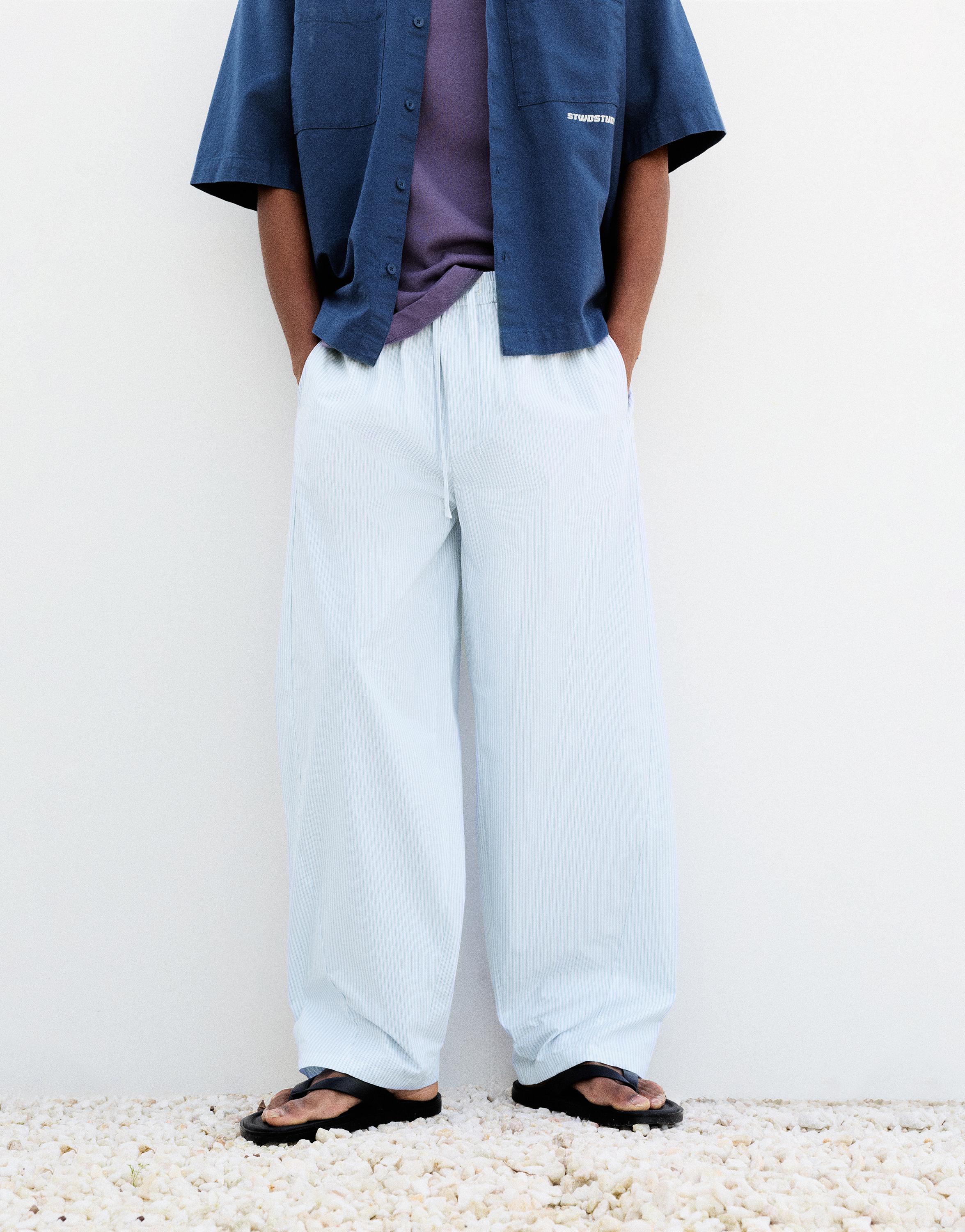 Relaxed fit striped pyjama-style trousers — Pale blue