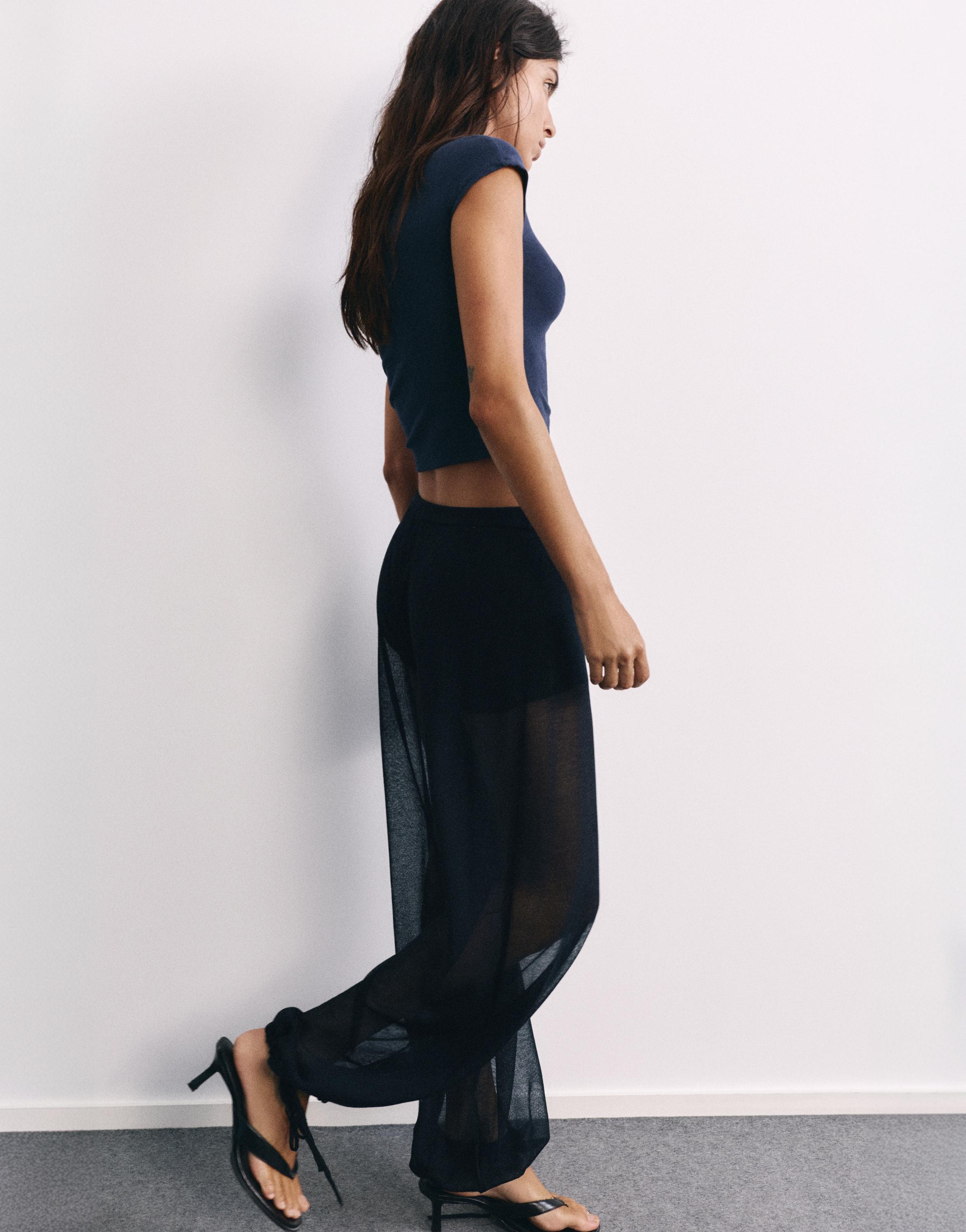 Semi-sheer sarouel trousers — Navy