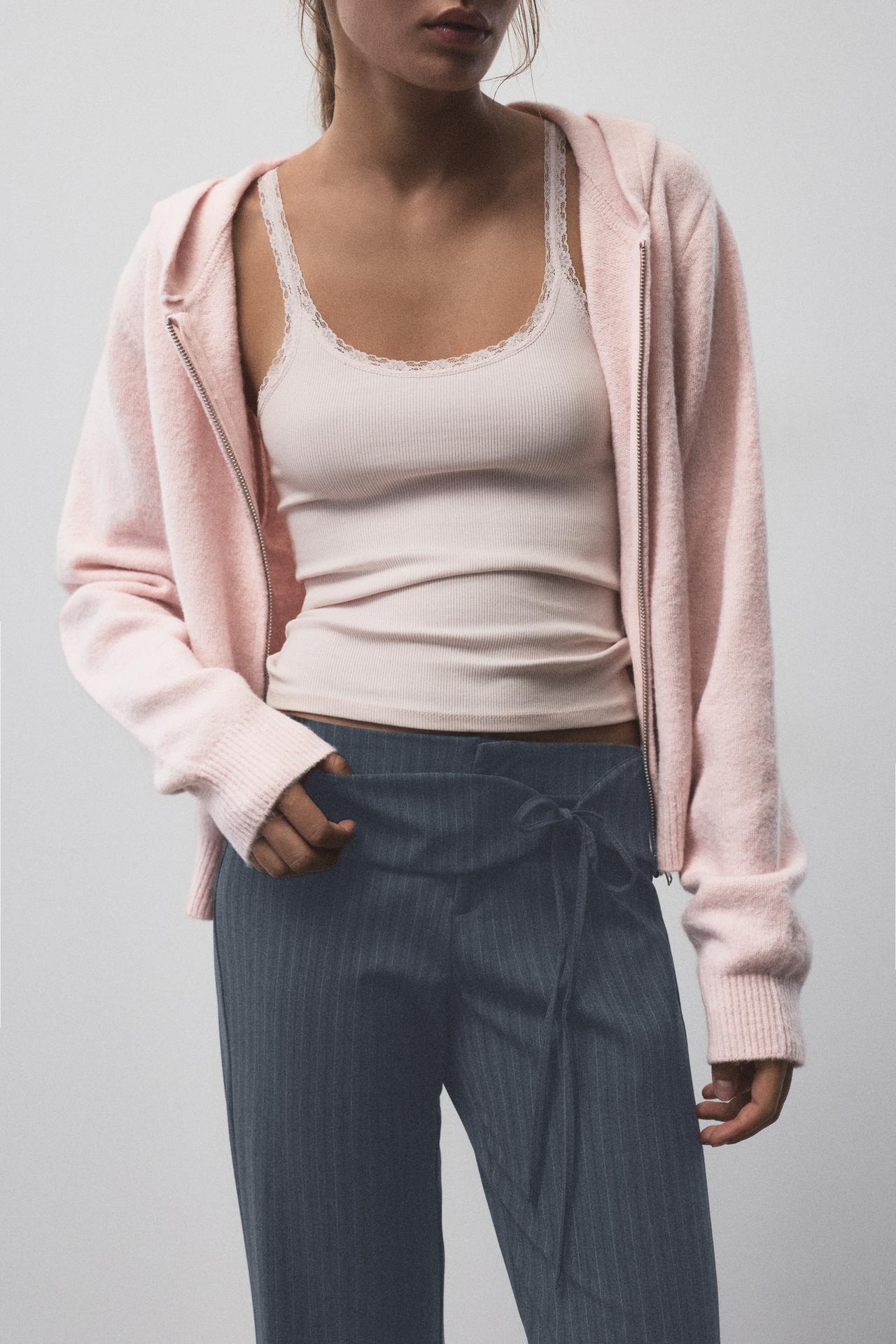 Striped flared trousers with belt — Anthracite grey