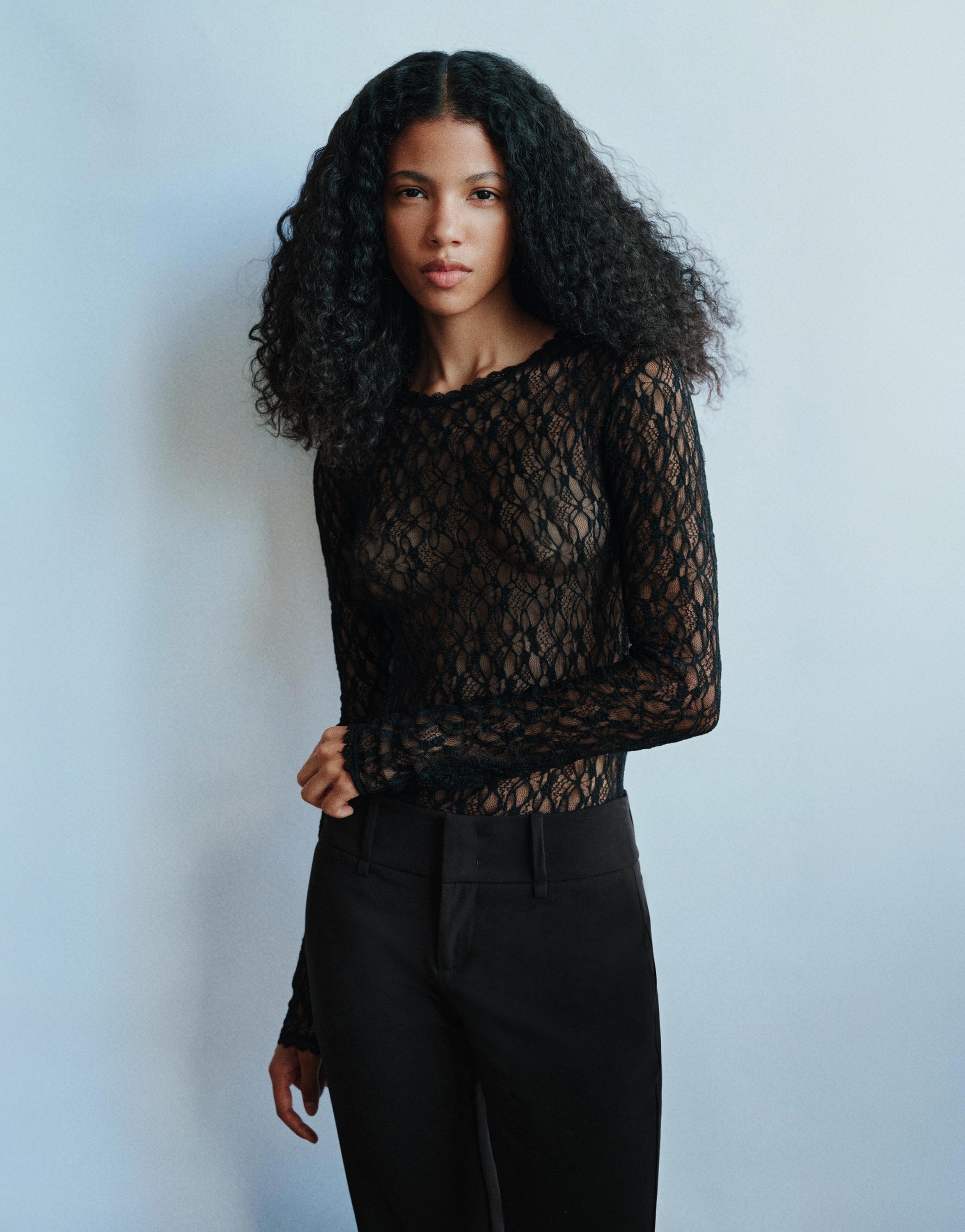 Long sleeve lace bodysuit — Black