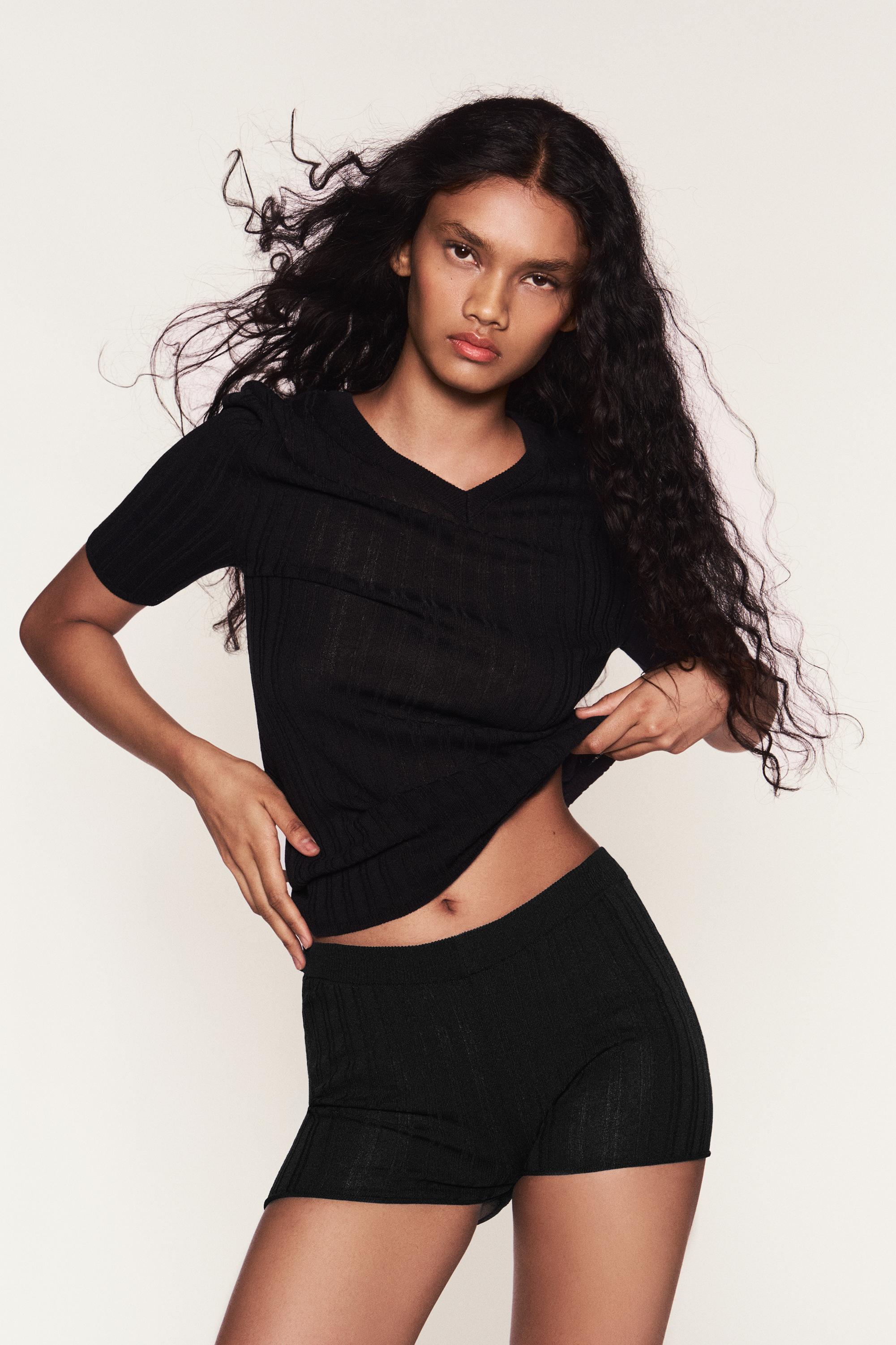 Ribbed knit shorts — Navy