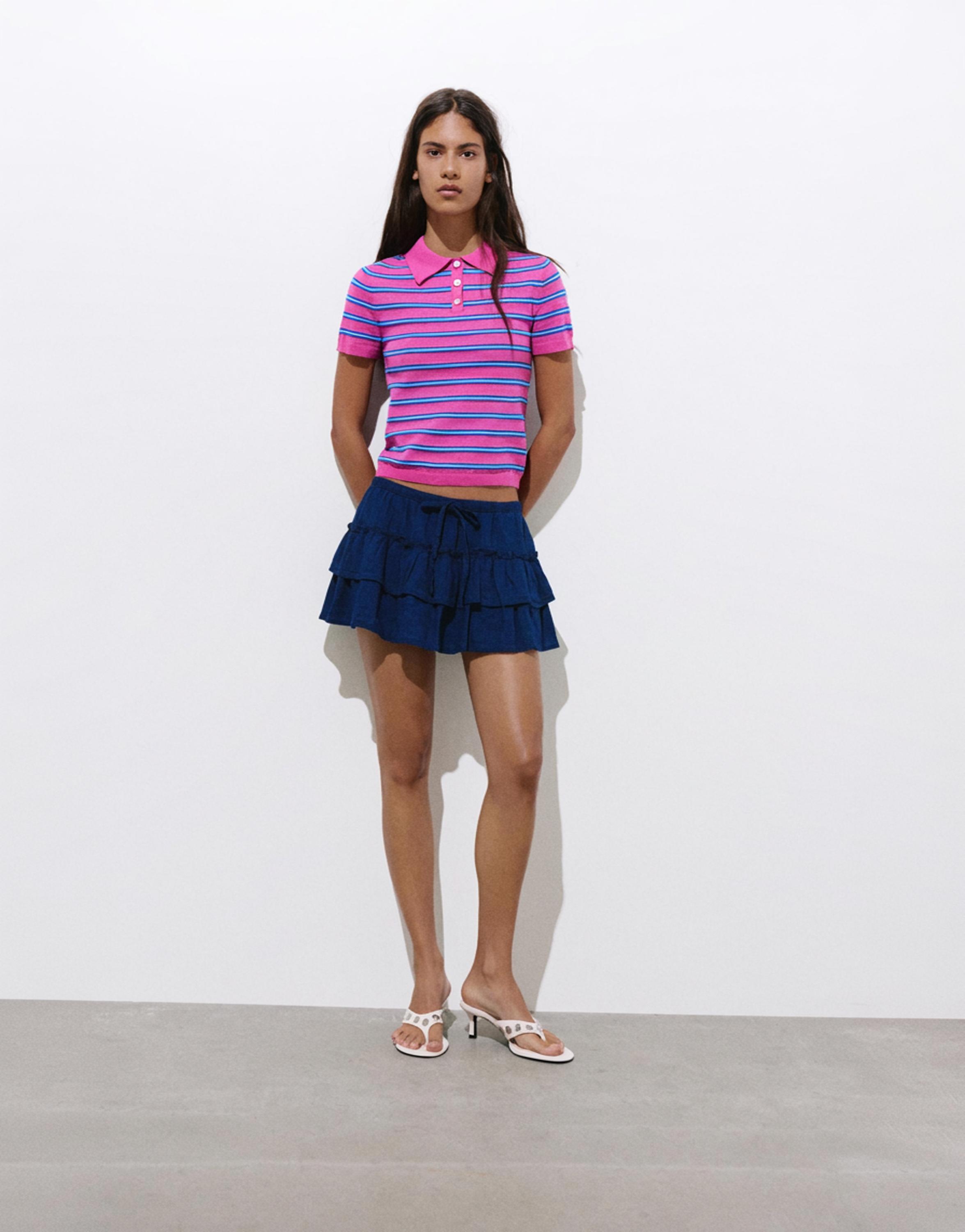 Denim ruffle skort — Dark blue