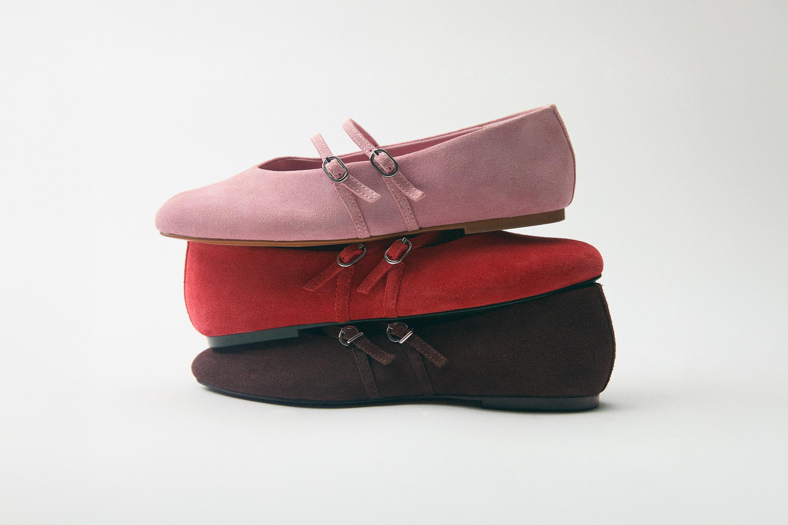 Leather strap ballerinas — Pink