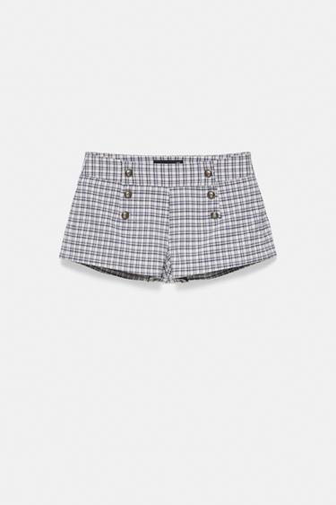 Check mini shorts with buttons — Ecru/Blue 2