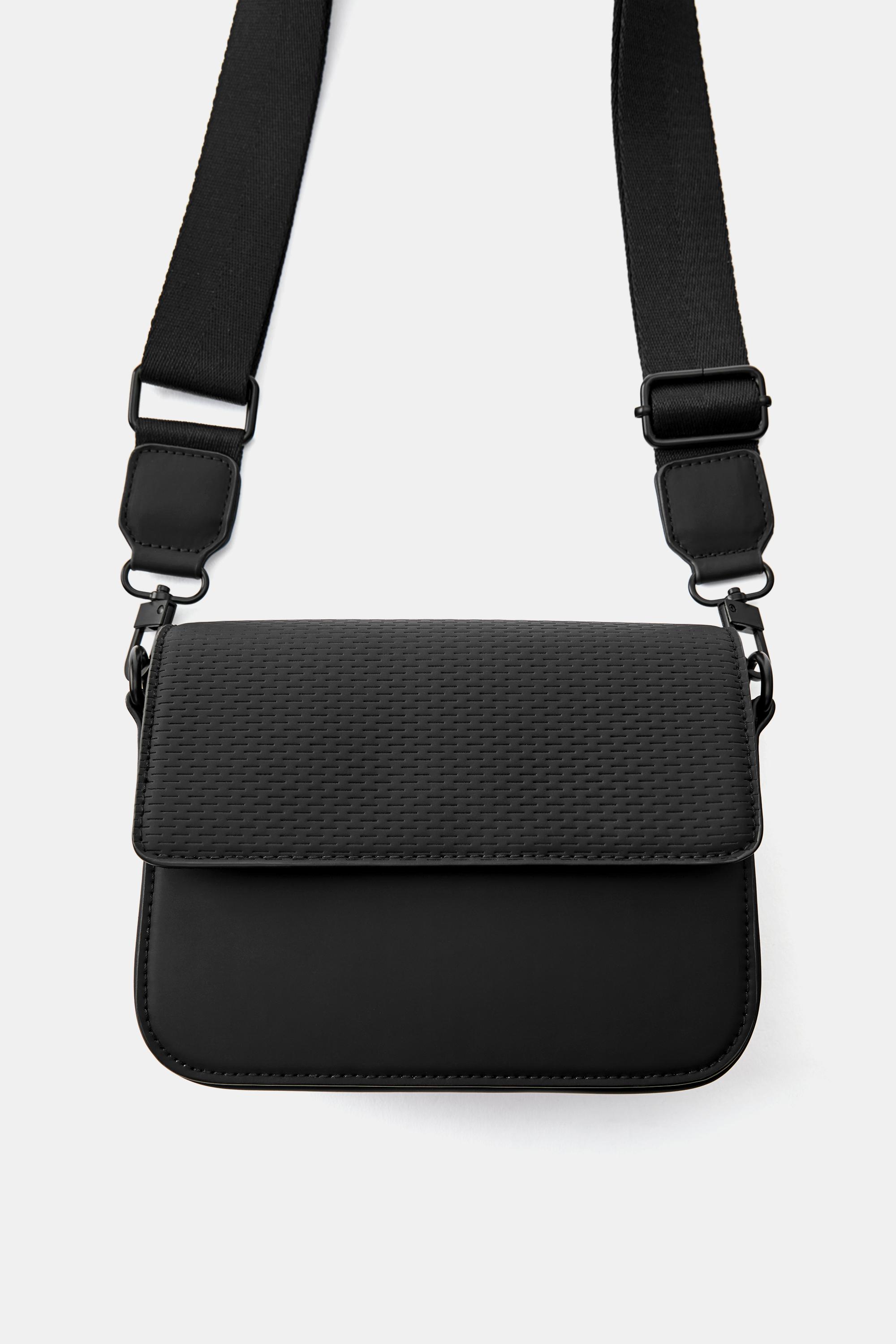 Rubberised textured crossbody bag — Black