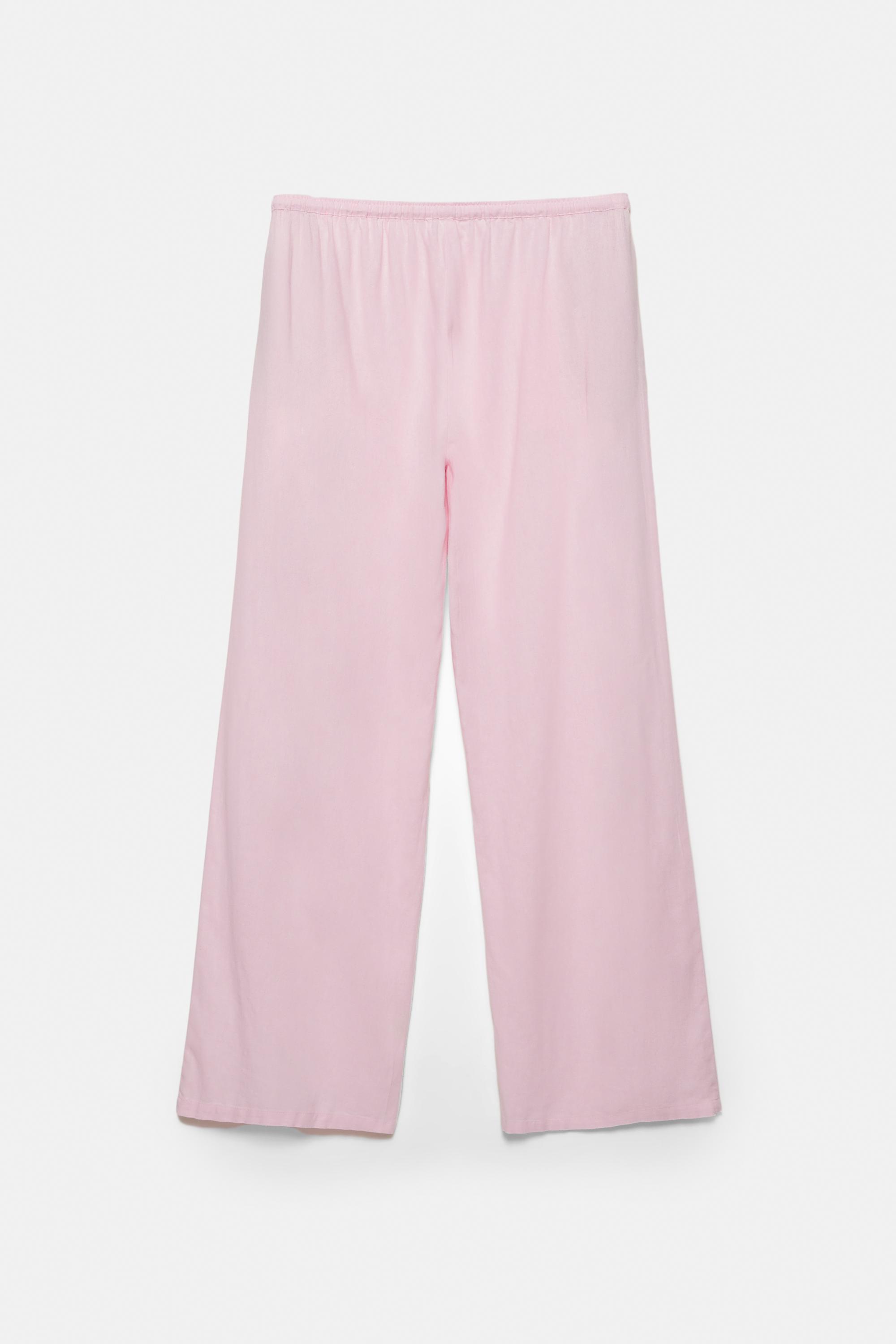 Flowy trousers with linen — Pastel pink
