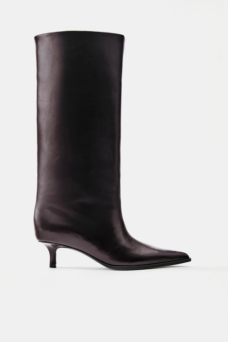 Tall kitten heel boots — Brown