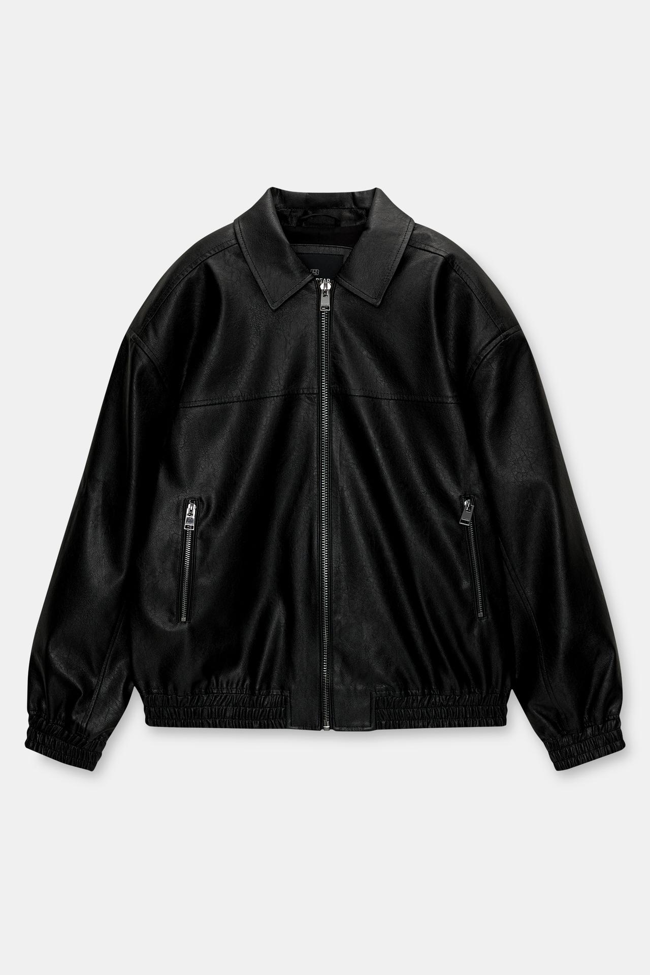 Faux leather bomber jacket