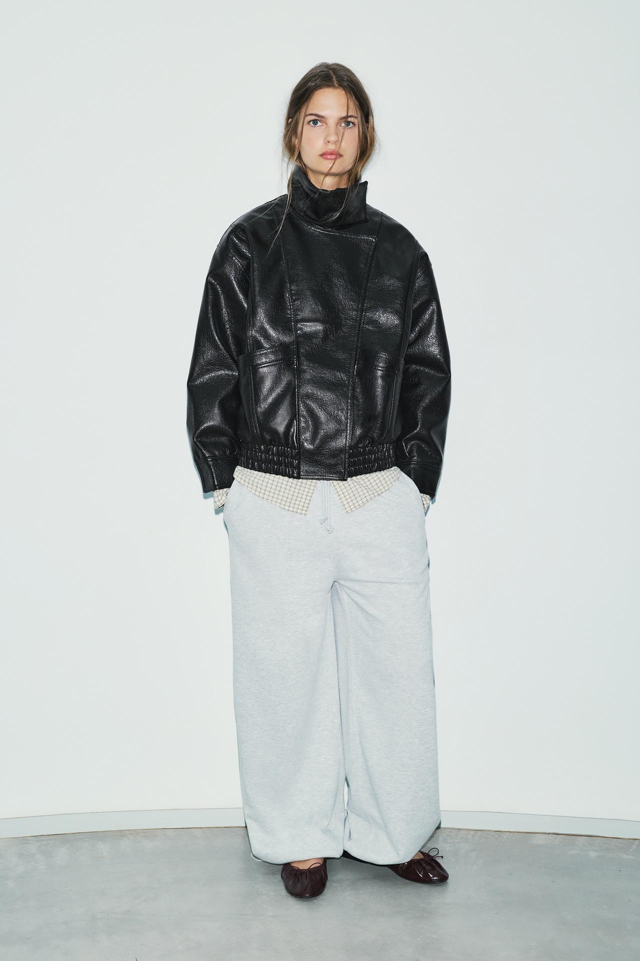 Leather effect high neck jacket — Black