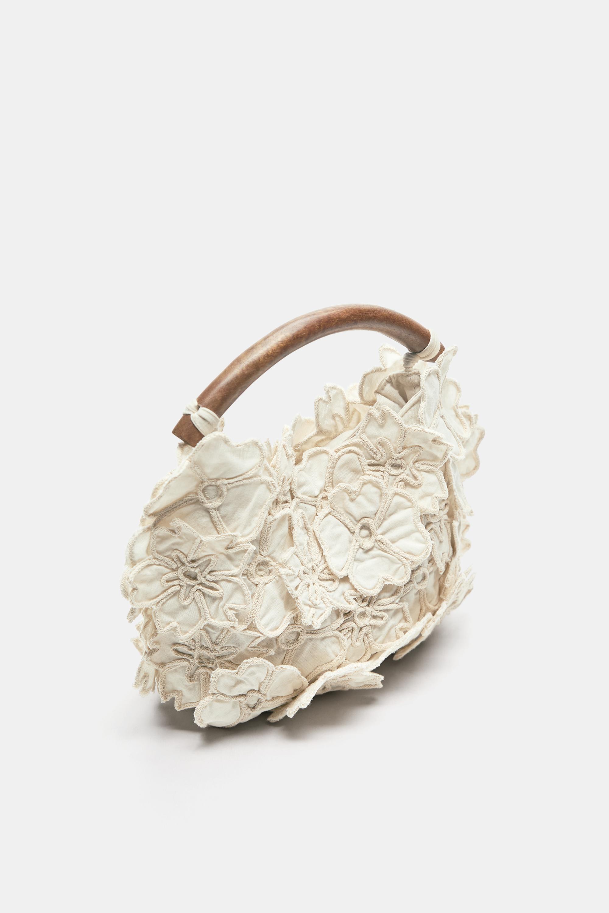 Floral handbag — Ecru