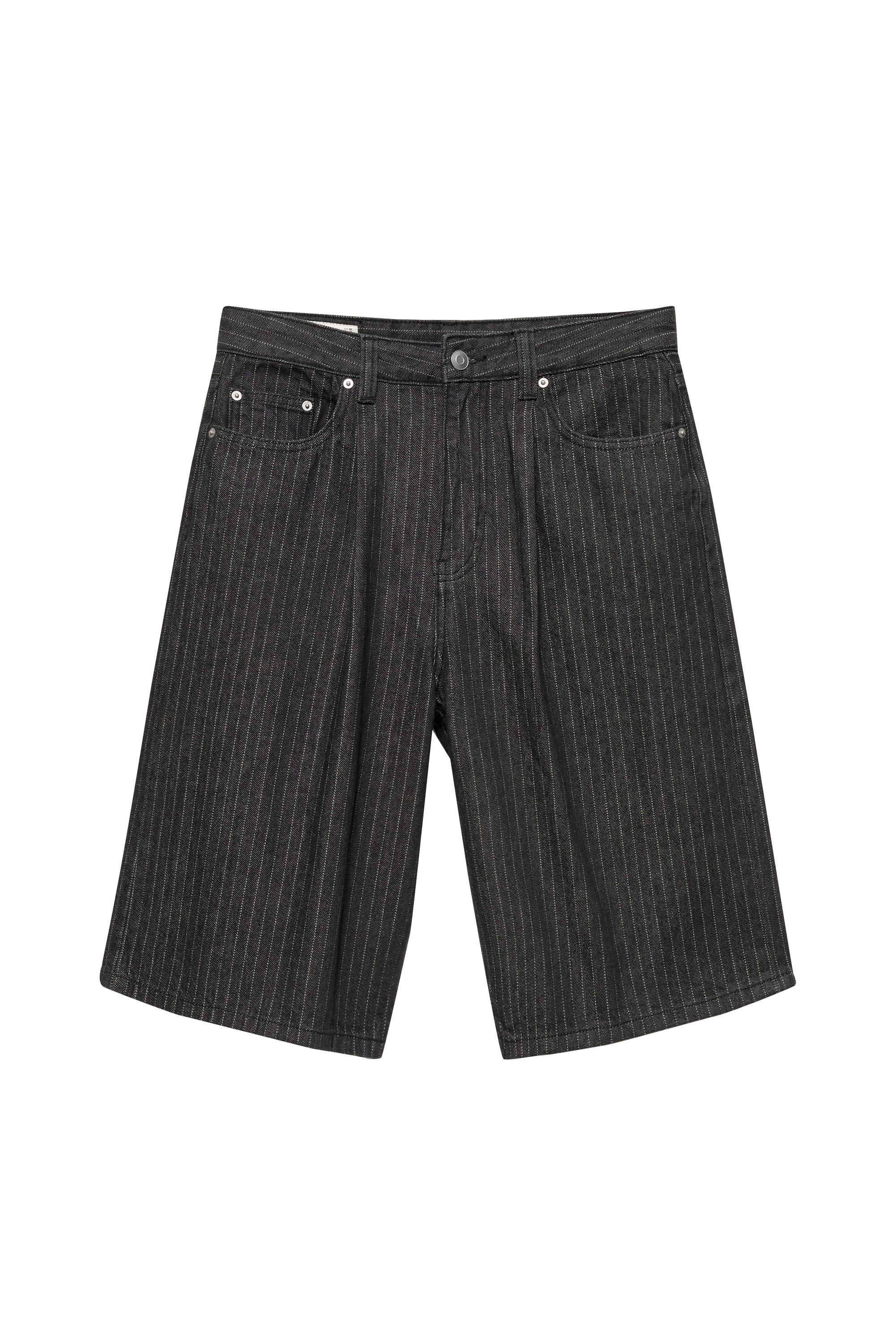 Pull&Bear Çizgili skater denim bermuda görsel 5