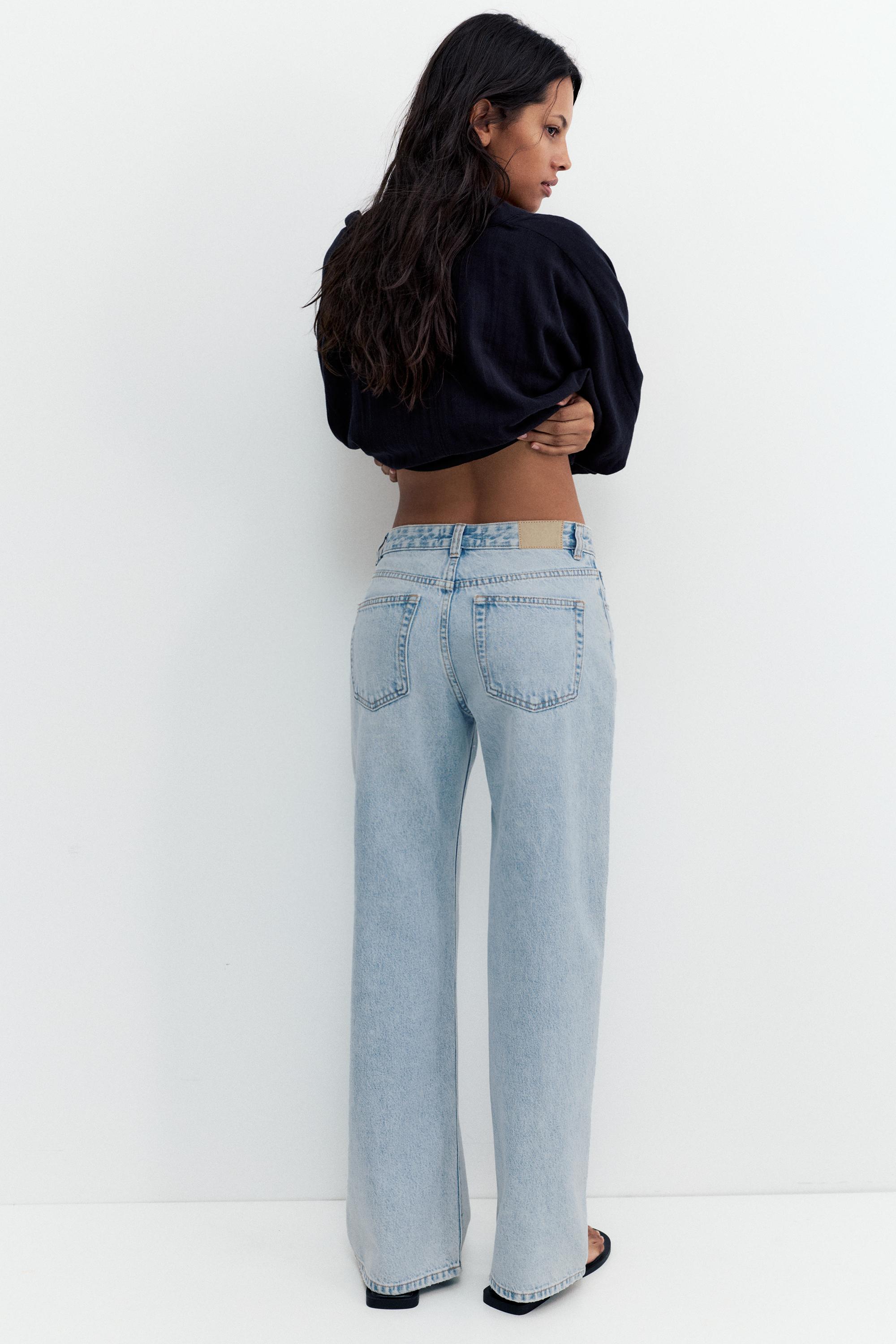 Straight-leg baggy jeans with rhinestones — Pale blue