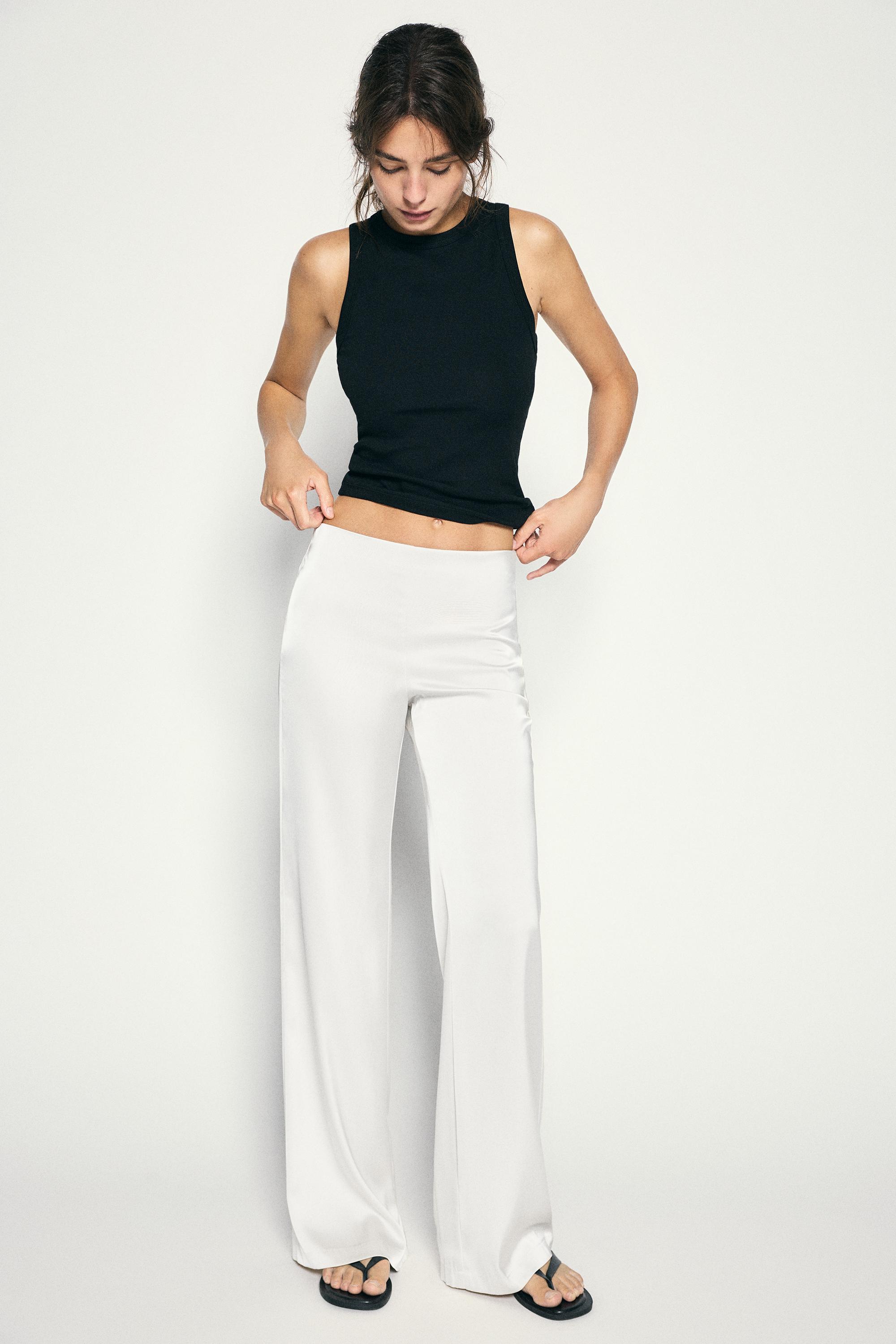 Satin straight-leg trousers — Ecru