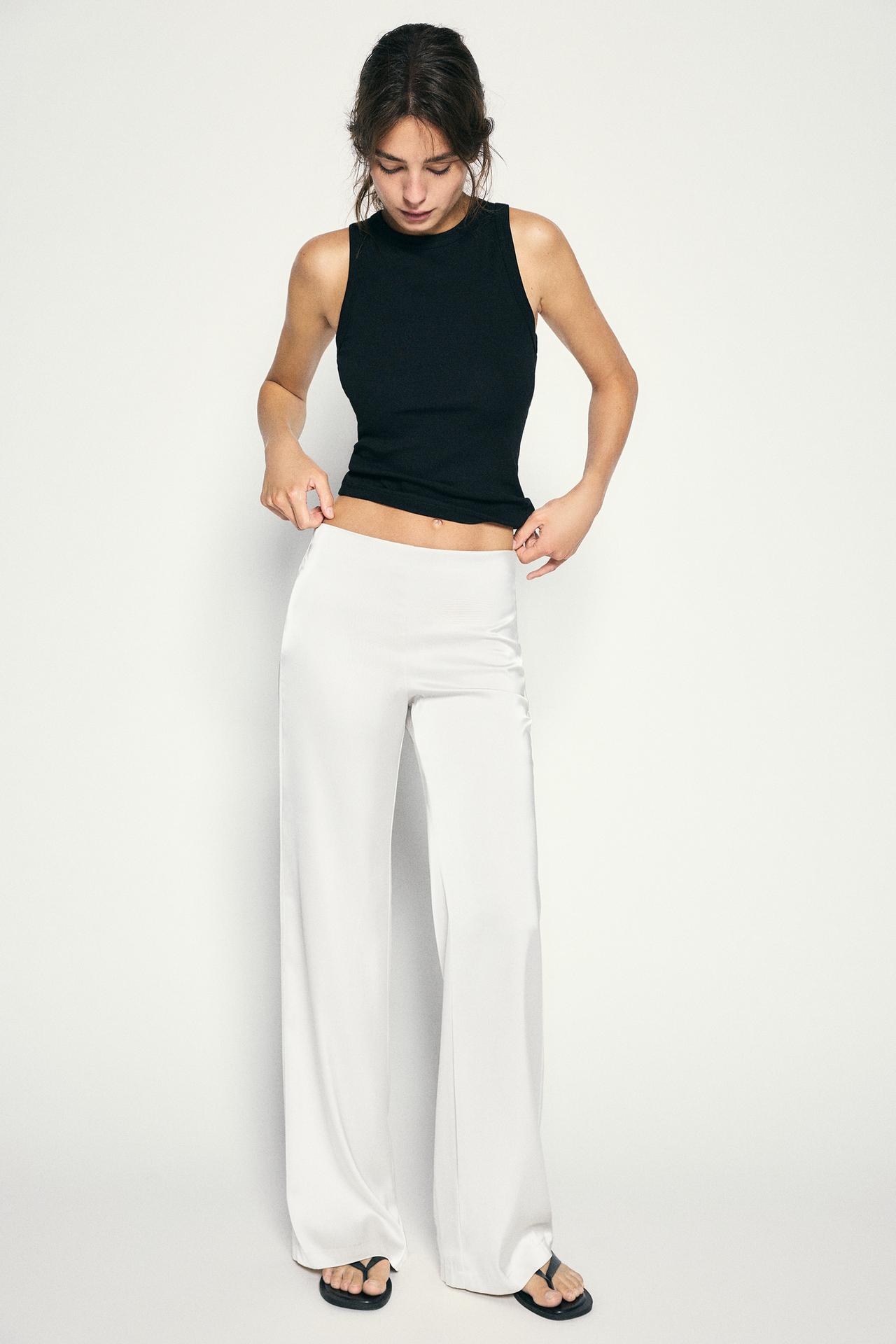 Satin straight-leg trousers — Ecru