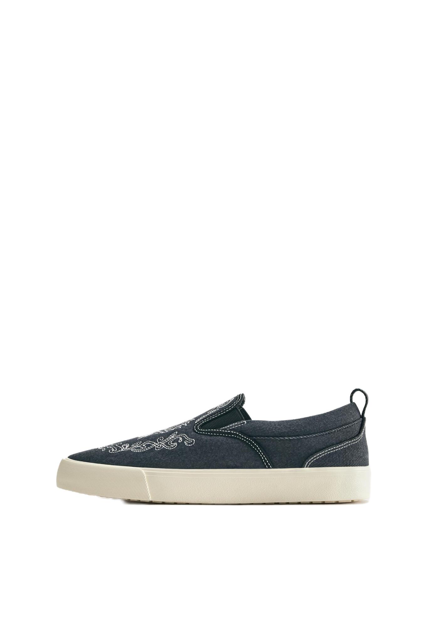 Embroidered canvas trainers — Black