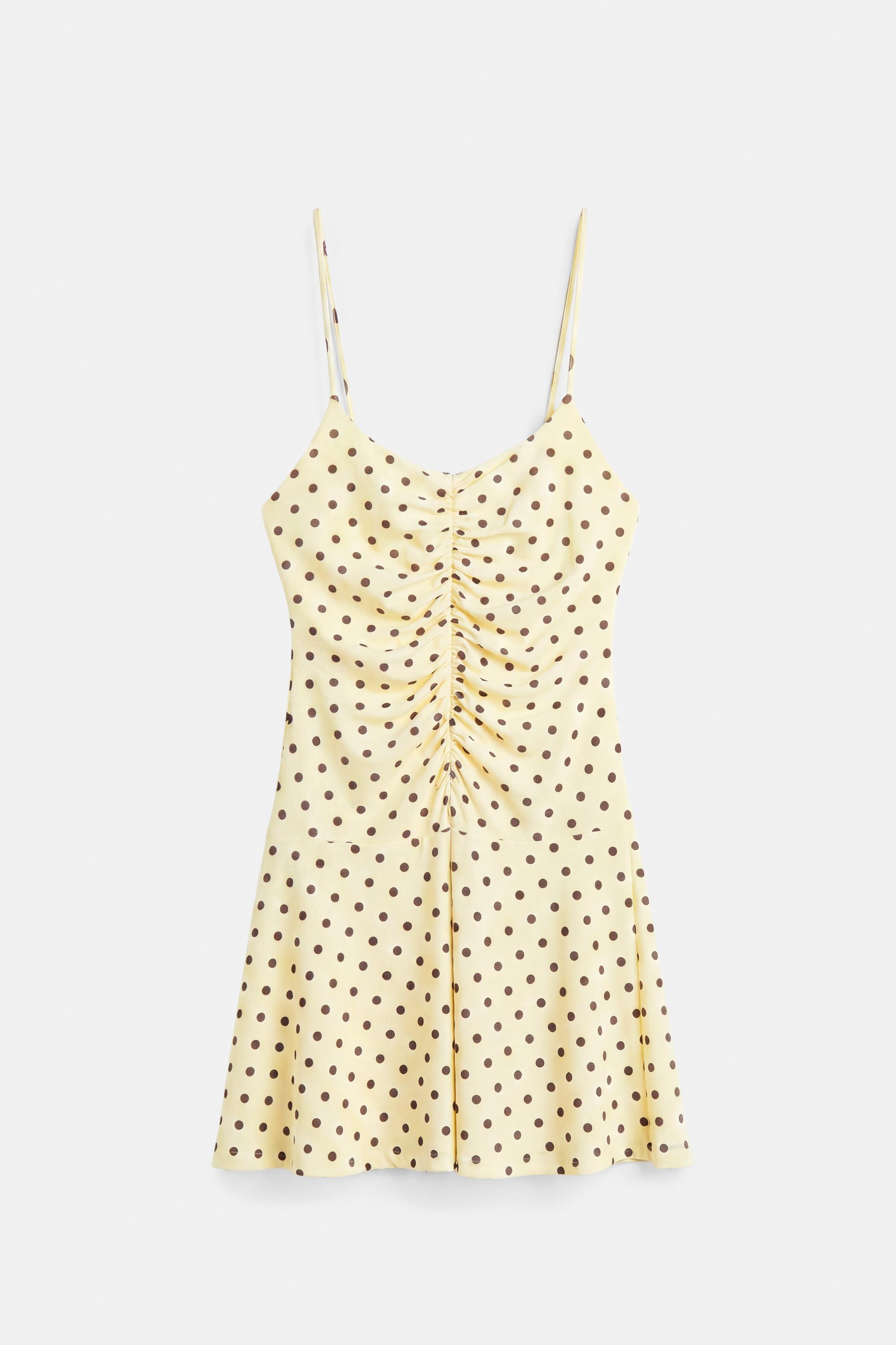 Short strappy gathered dress — Yellow
