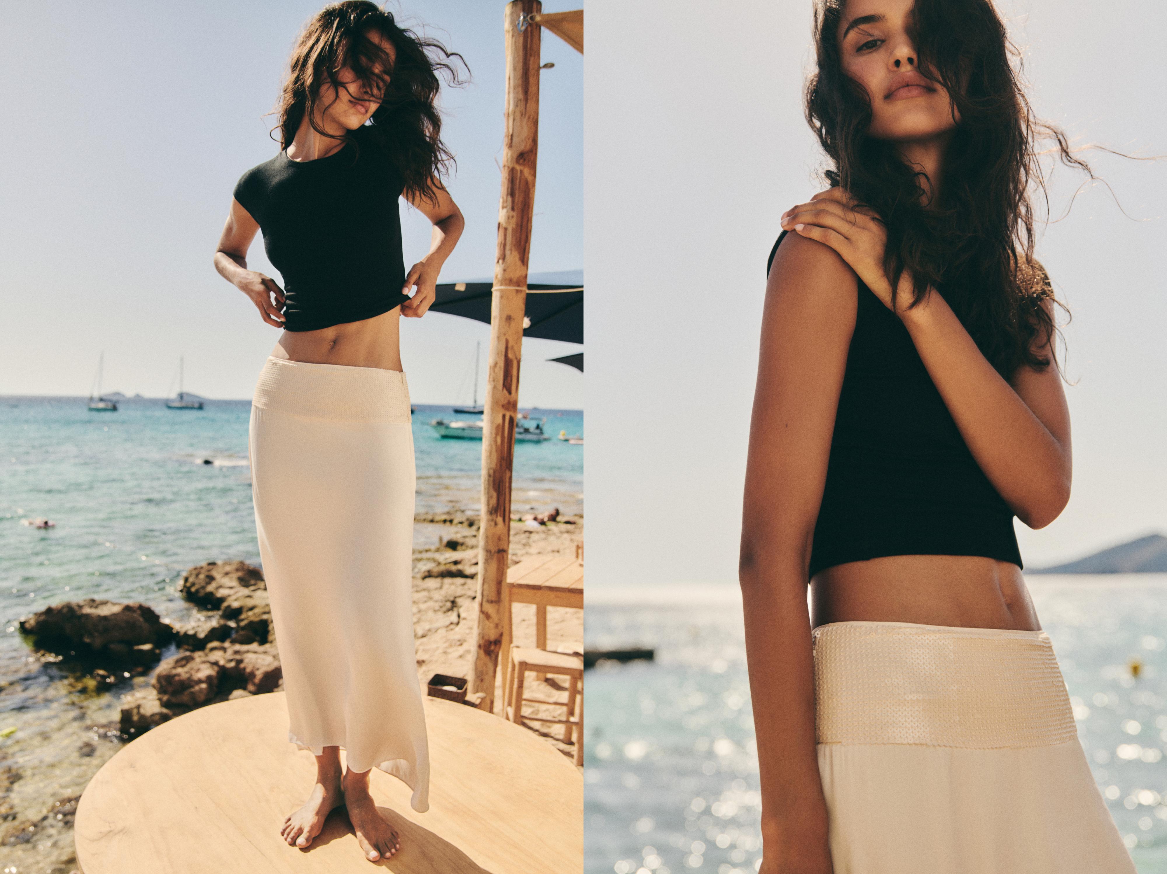 Sequin-detailed midi skirt — Ecru