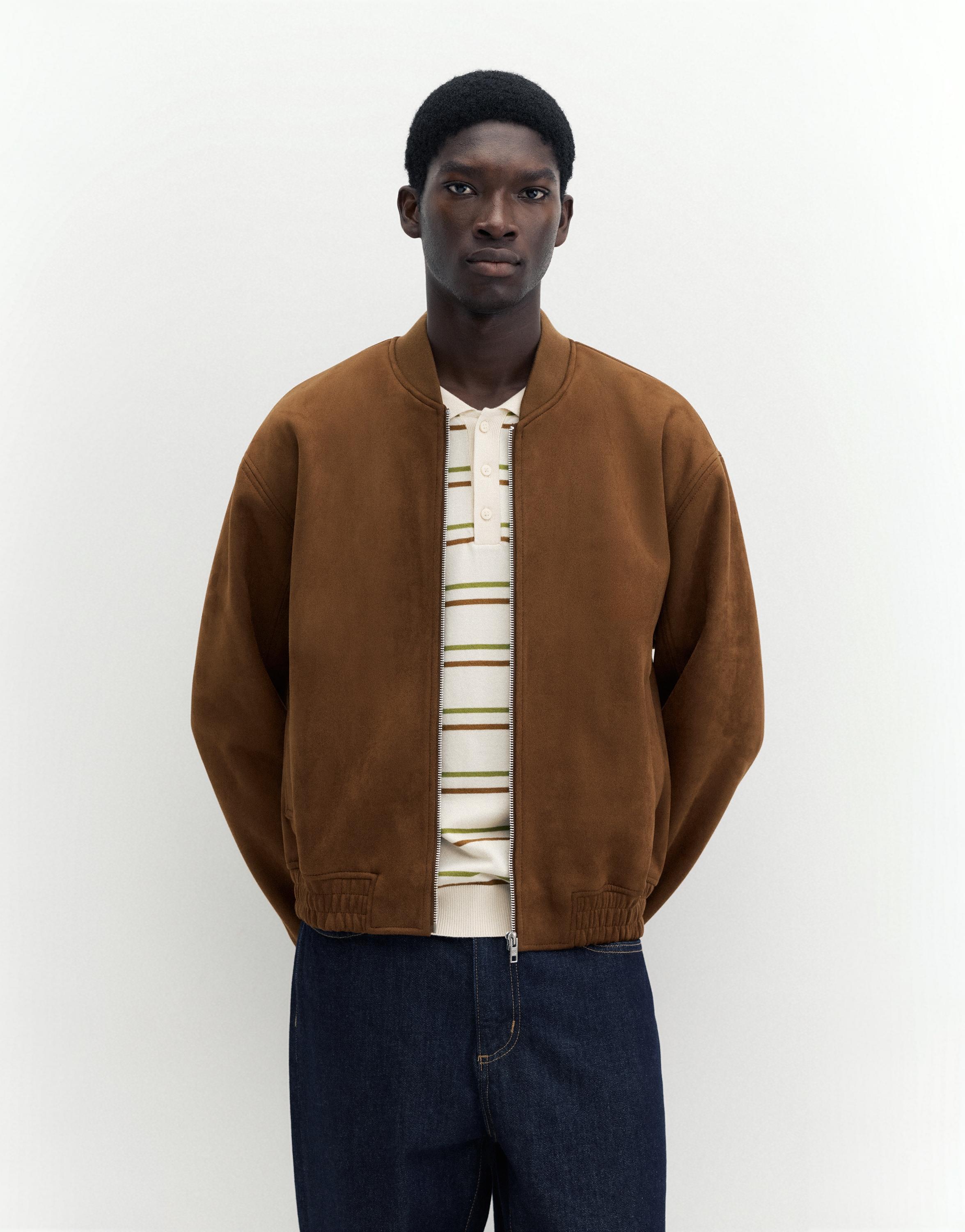 Faux suede bomber jacket — Brown
