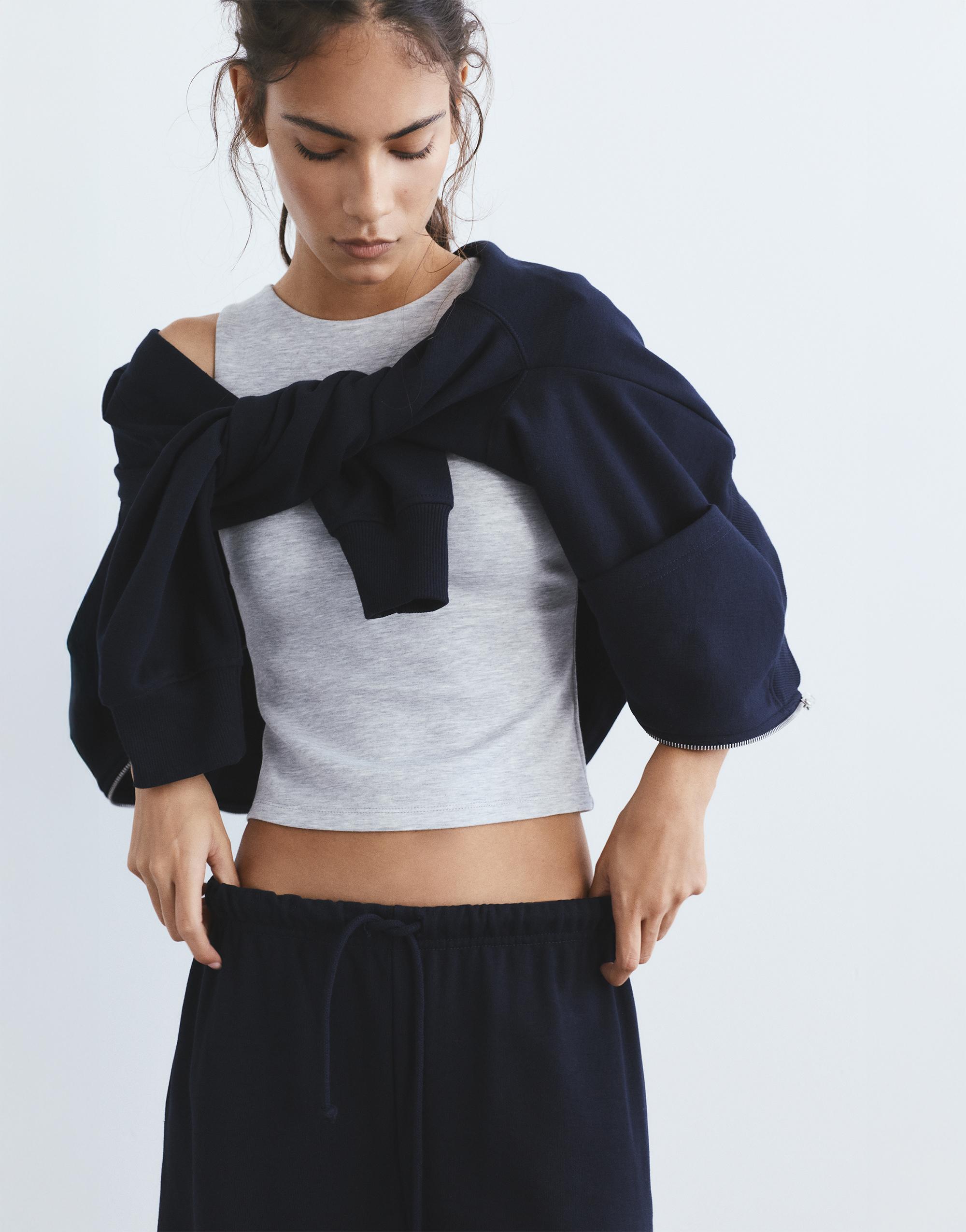 Wide-leg tracksuit bottoms with adjustable hem — Navy